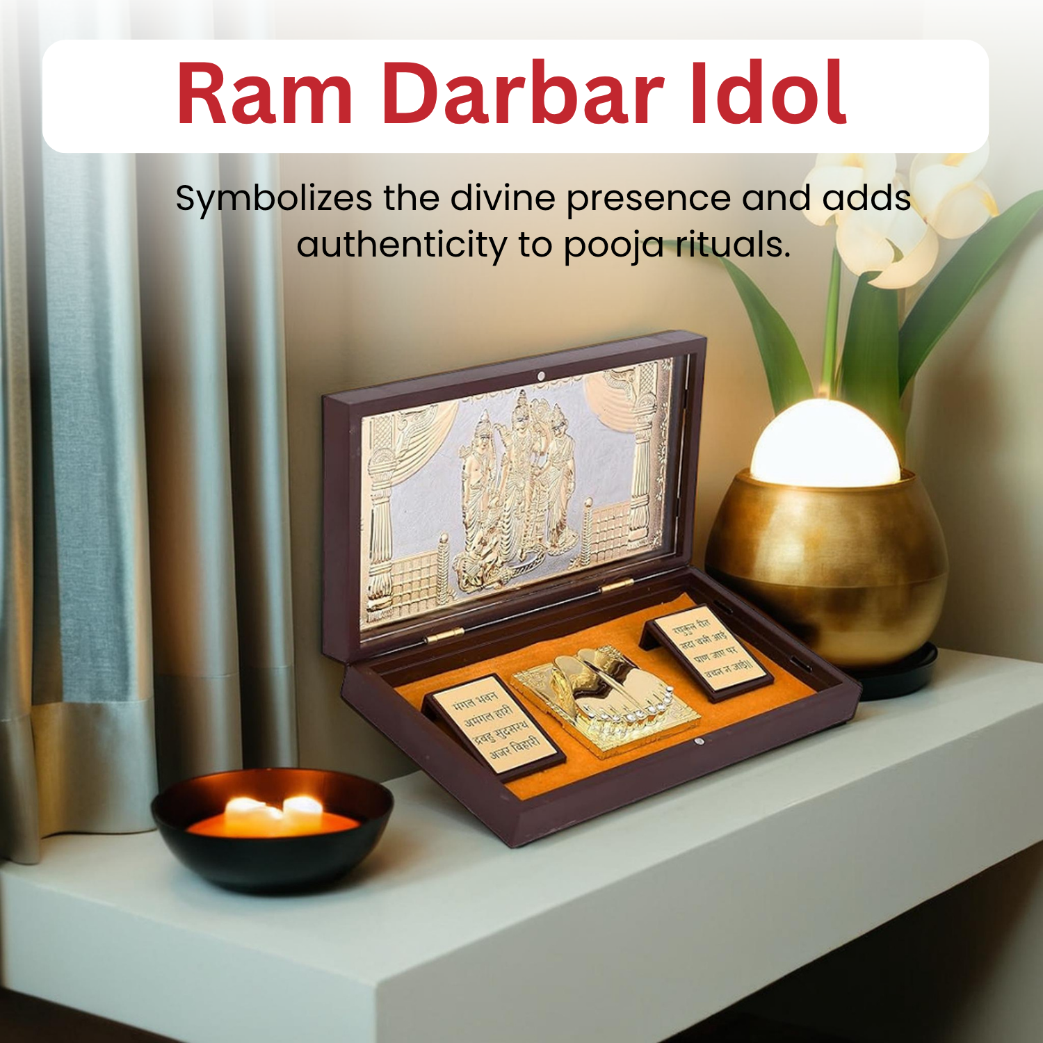 Ram Darbar Charan Paduka – 24K Gold & Silver Plated Pocket Temple of Lord Ram, Sita, Lakshman & Hanuman - Vanika Store