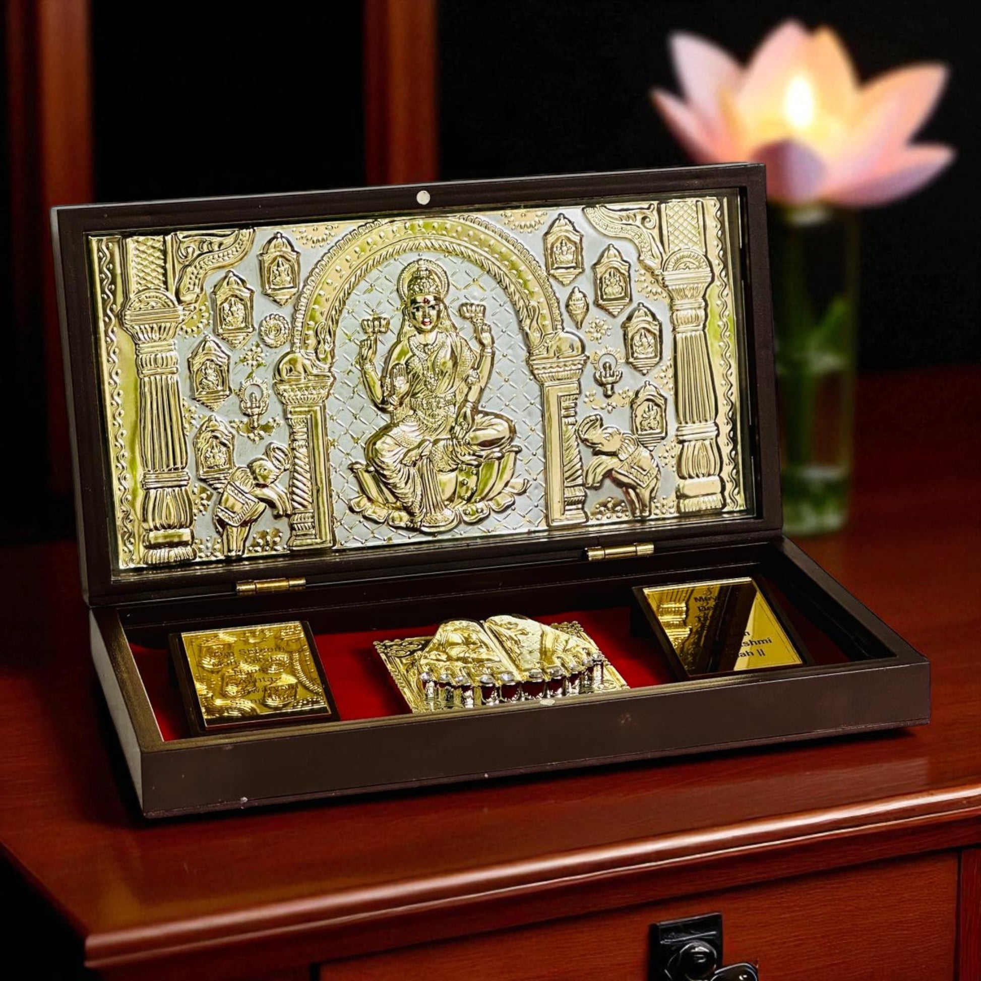 Ashta Lakshmi Charan Paduka – 24K Gold Plated – Divine Footprint of 8 Forms of Goddess Lakshmi for Wealth, Prosperity & Protection - Vanika Store
