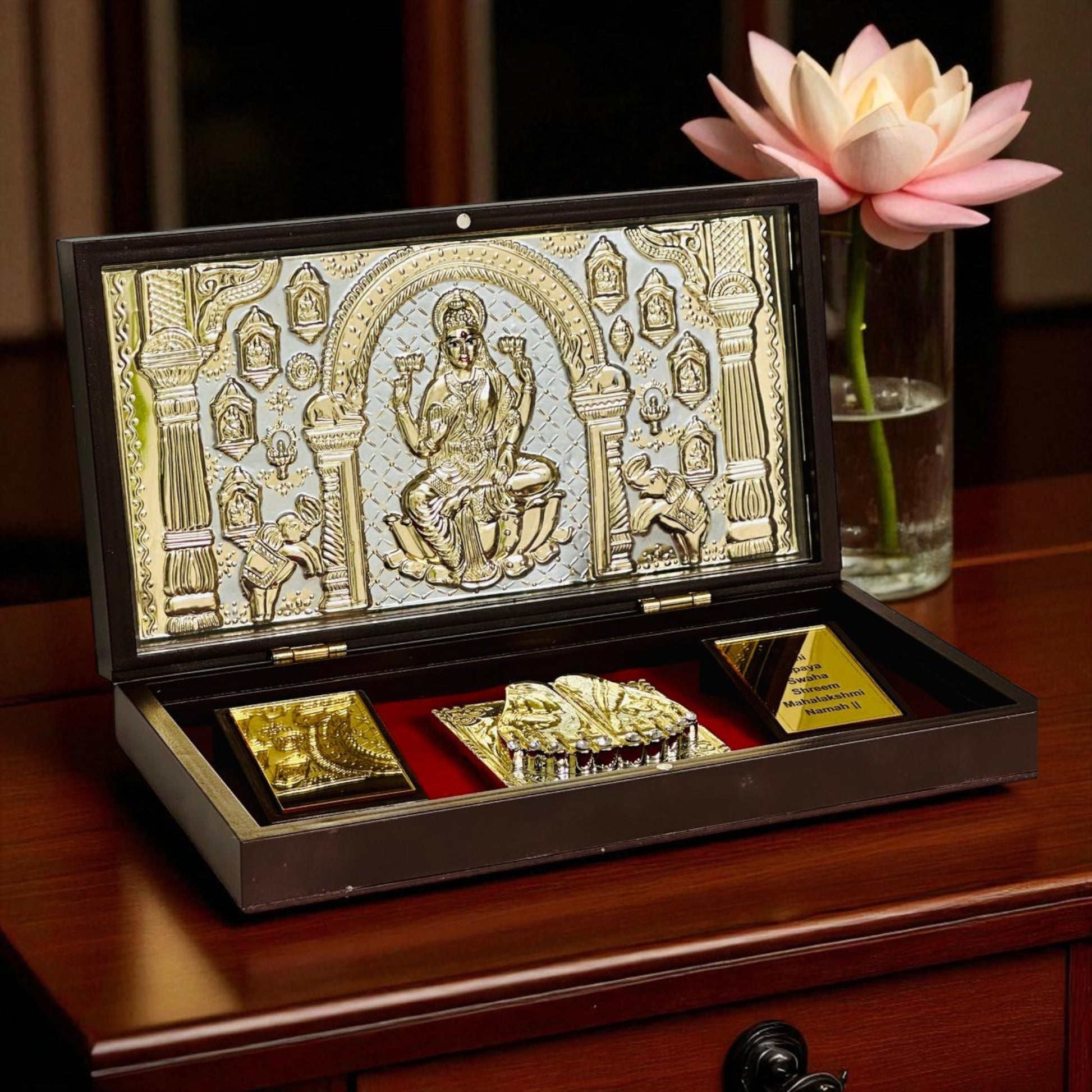 Ashta Lakshmi Charan Paduka – 24K Gold Plated – Divine Footprint of 8 Forms of Goddess Lakshmi for Wealth, Prosperity & Protection - Vanika Store