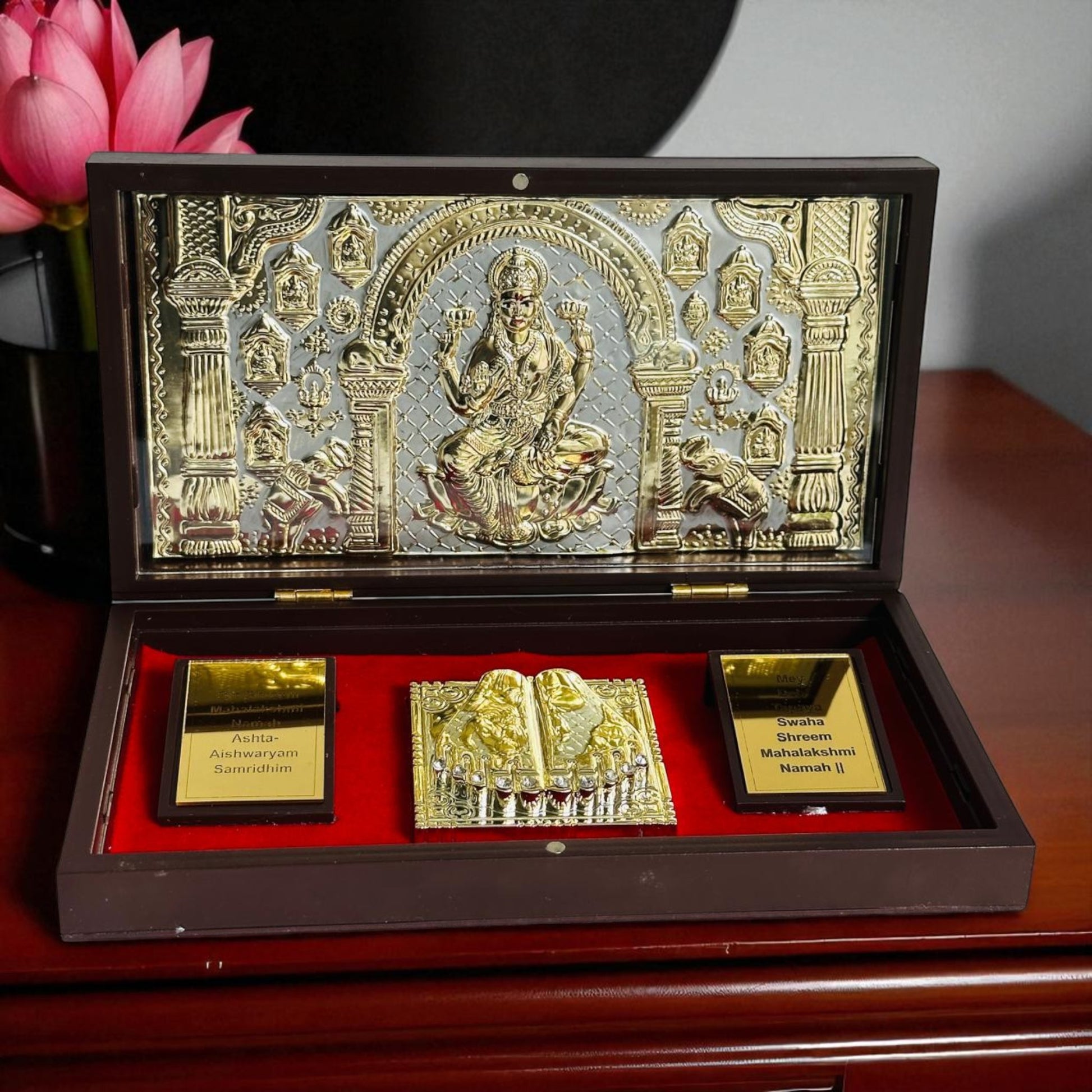Ashta Lakshmi Charan Paduka – 24K Gold Plated – Divine Footprint of 8 Forms of Goddess Lakshmi for Wealth, Prosperity & Protection - Vanika Store