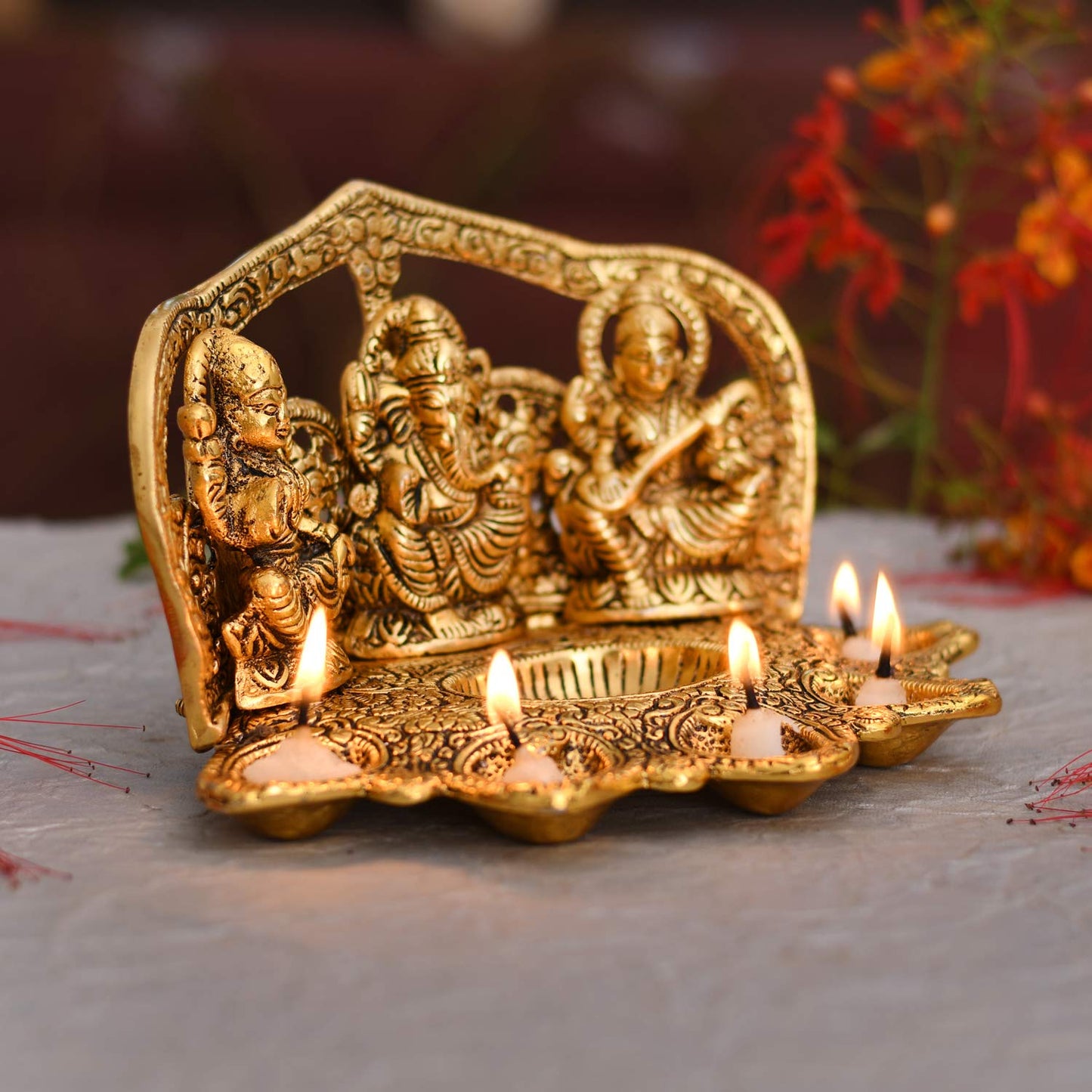 Laxmi Ganesh Saraswati Idol Diya Oil Lamp Deepak