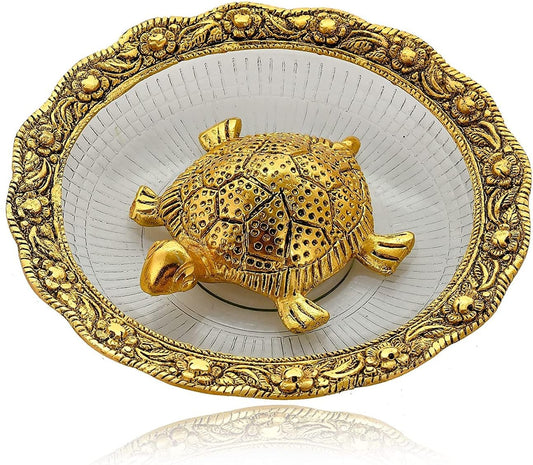 Metal Tortoise with Glass Plate Feng Shui Turtle