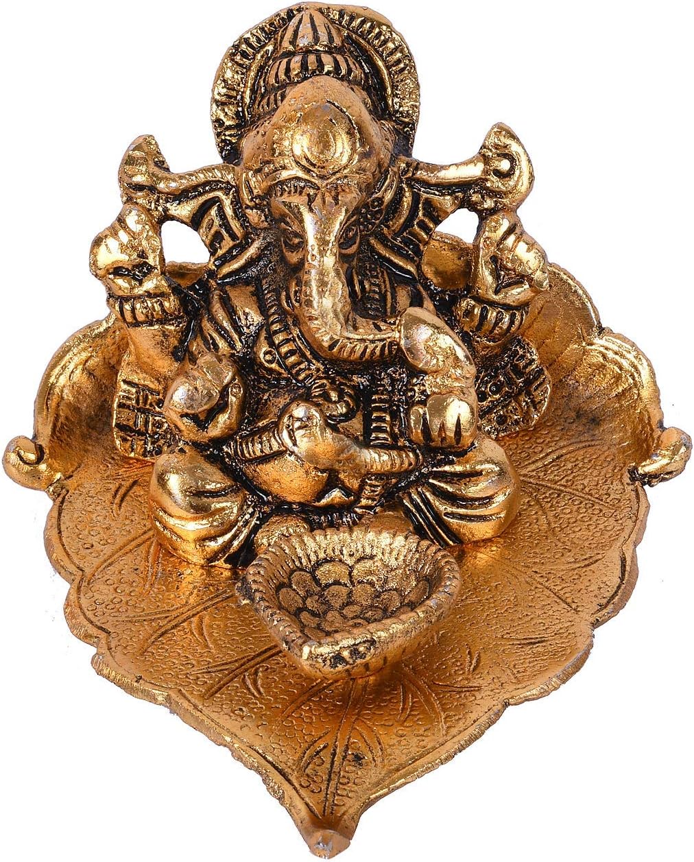 Ganesha on Leaf with Diya