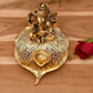 Ganesh Idol with Leaf Diya – Gold Finish Pooja Decor