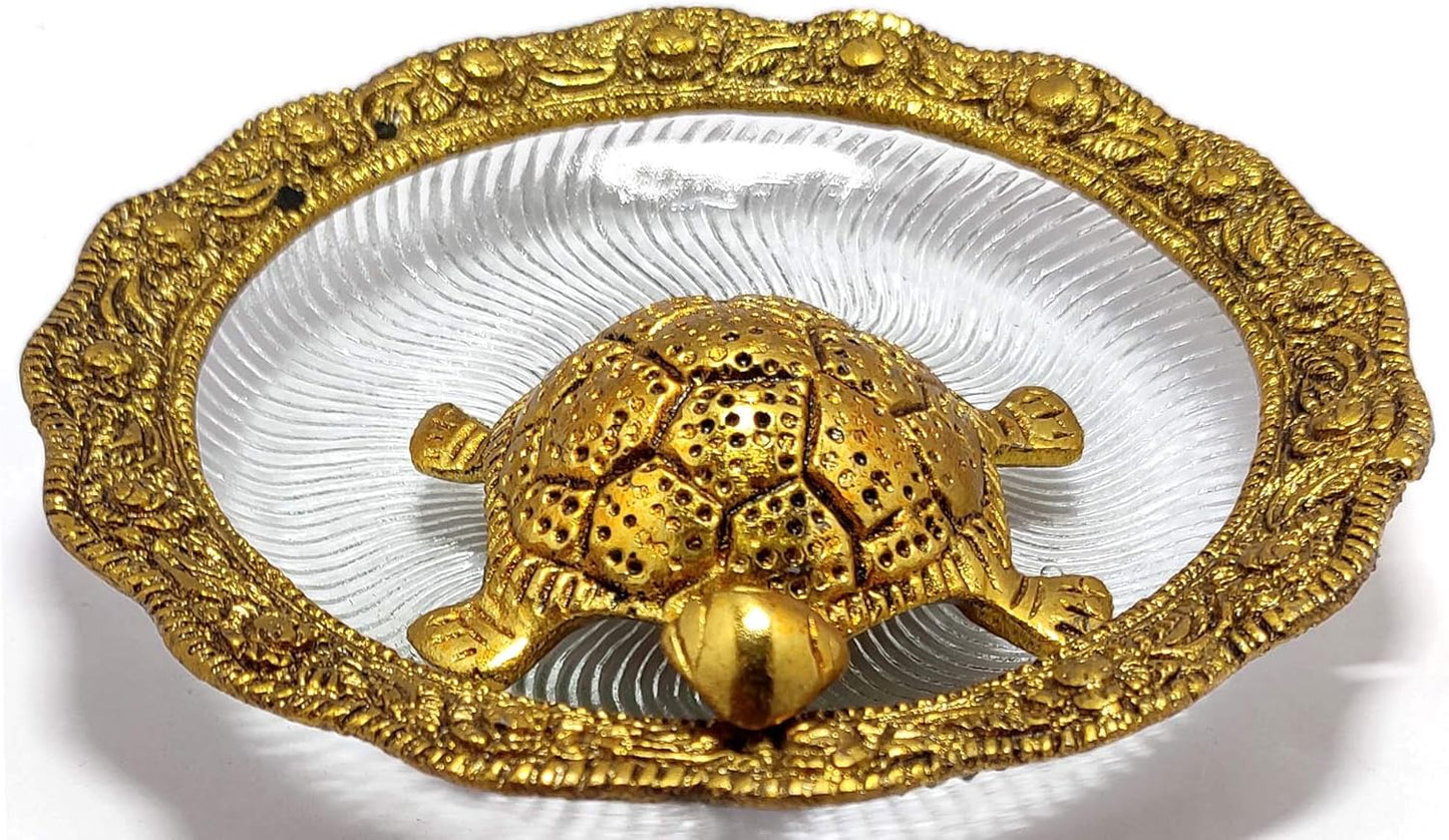 Metal Tortoise with Glass Plate Feng Shui Turtle