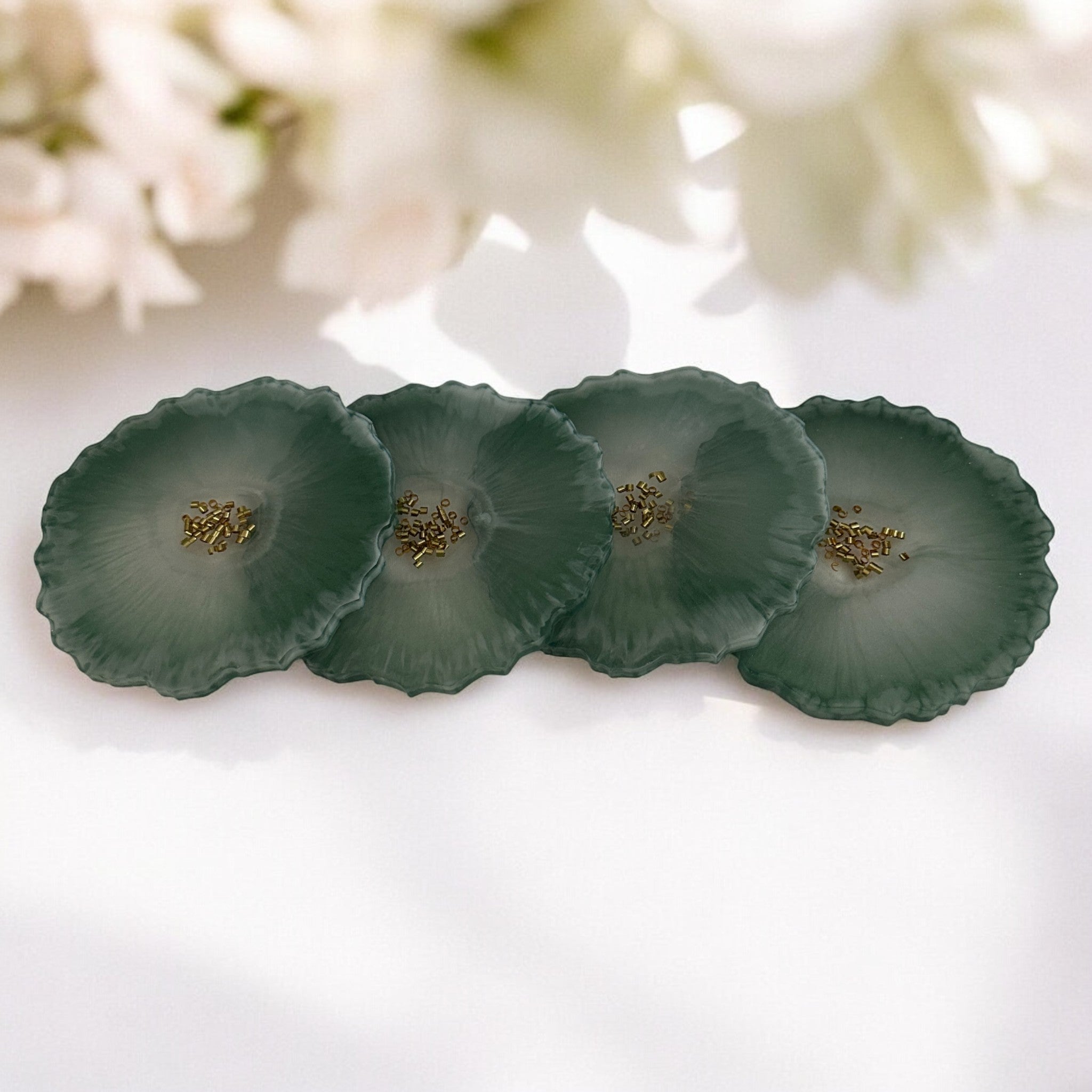 Handmade Floral Resin Coaster Set (4 pcs) – Luxury Agate-Style Drink Coasters | Gift for Her | Home Decor