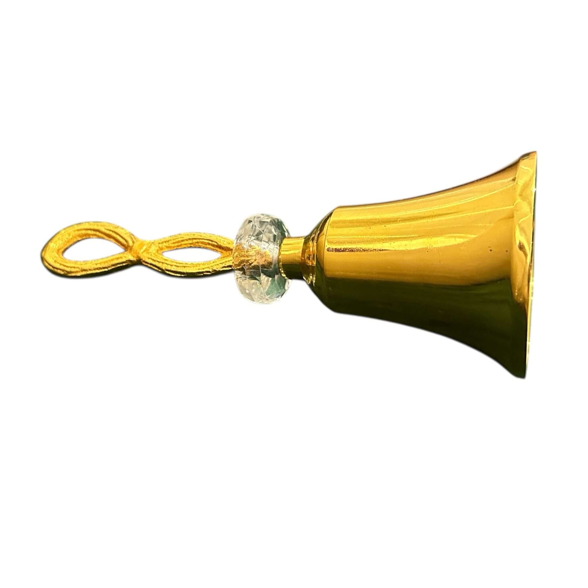 Brass Pooja Bell with Decorative Loop Handle & Crystal Accent – Spiritual Aarti Ghanti for Home Temple - Vanika Store