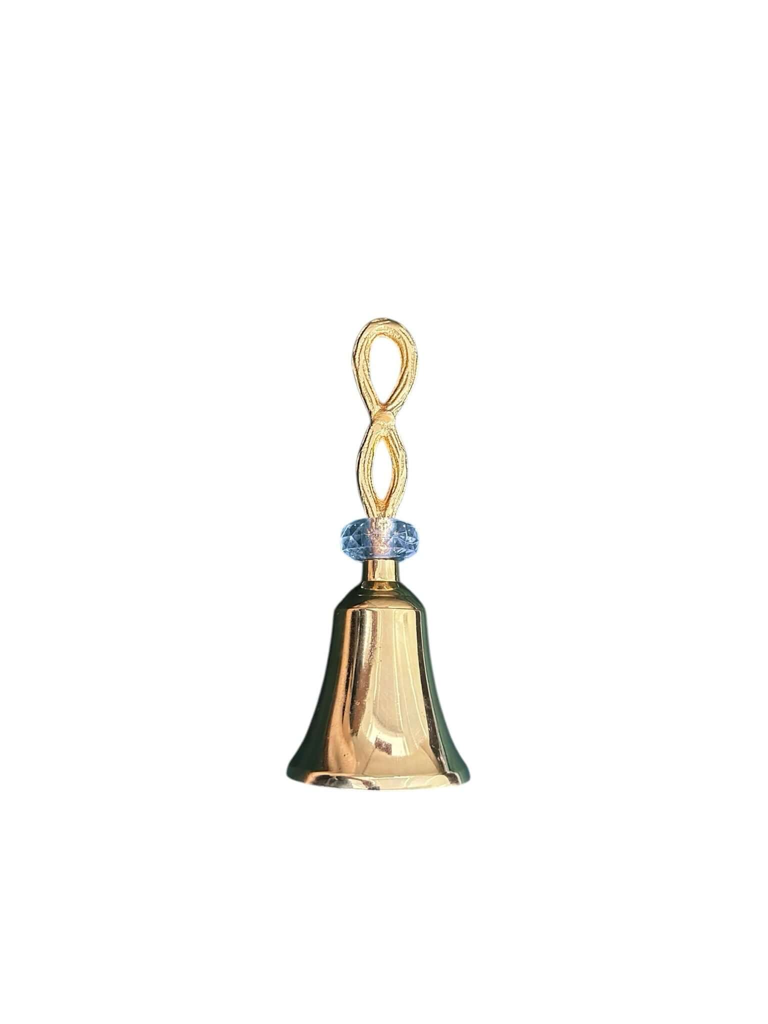 Brass Pooja Bell with Decorative Loop Handle & Crystal Accent – Spiritual Aarti Ghanti for Home Temple - Vanika Store
