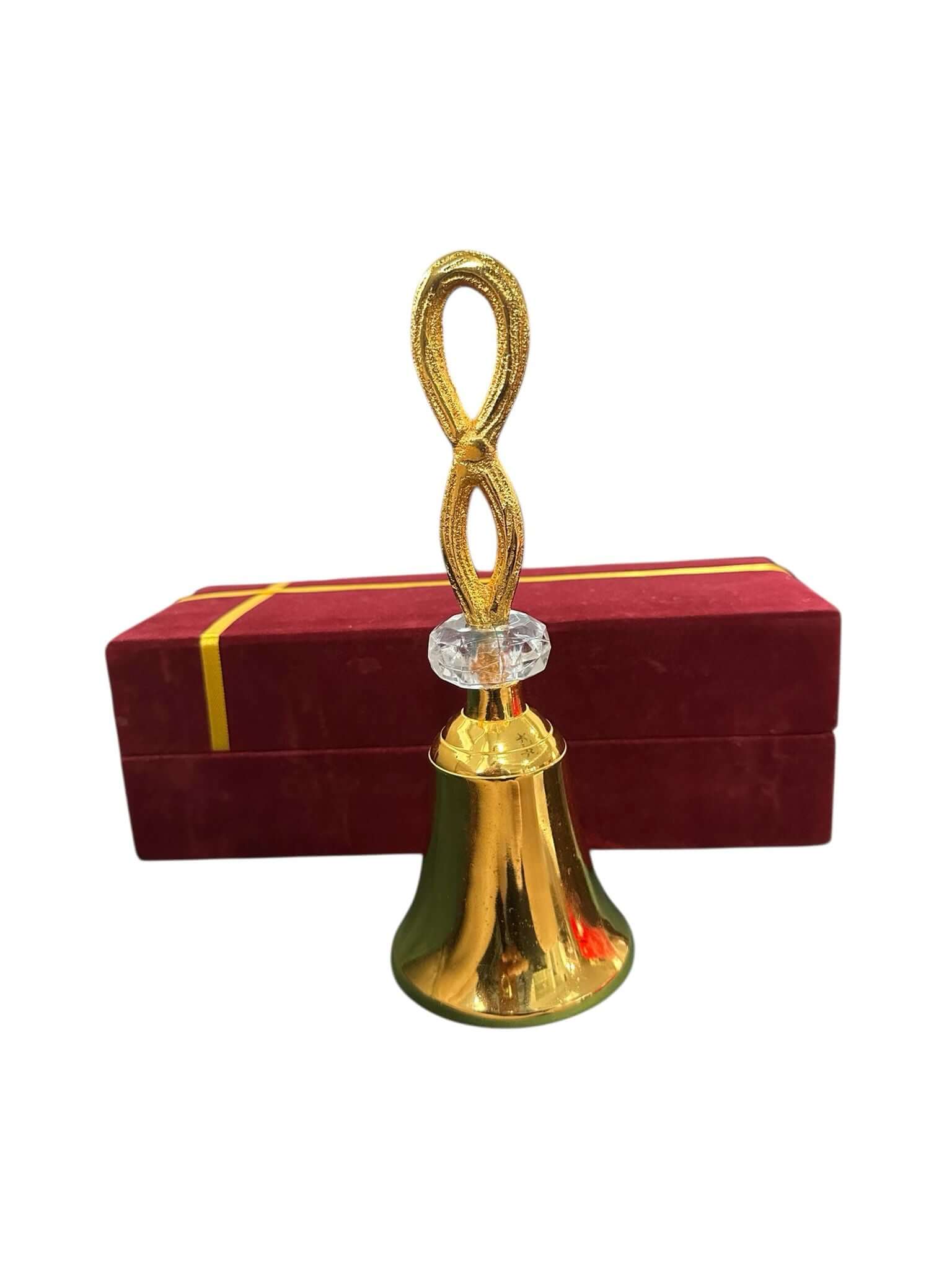 Brass Pooja Bell with Decorative Loop Handle & Crystal Accent – Spiritual Aarti Ghanti for Home Temple - Vanika Store