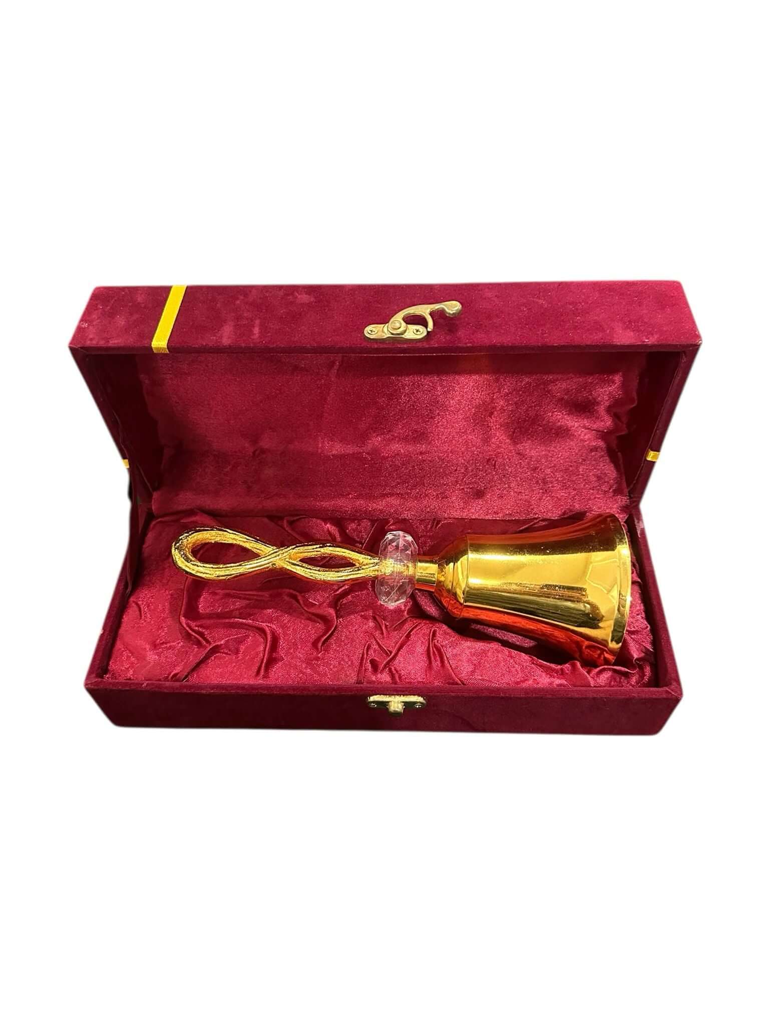 Brass Pooja Bell with Decorative Loop Handle & Crystal Accent – Spiritual Aarti Ghanti for Home Temple - Vanika Store