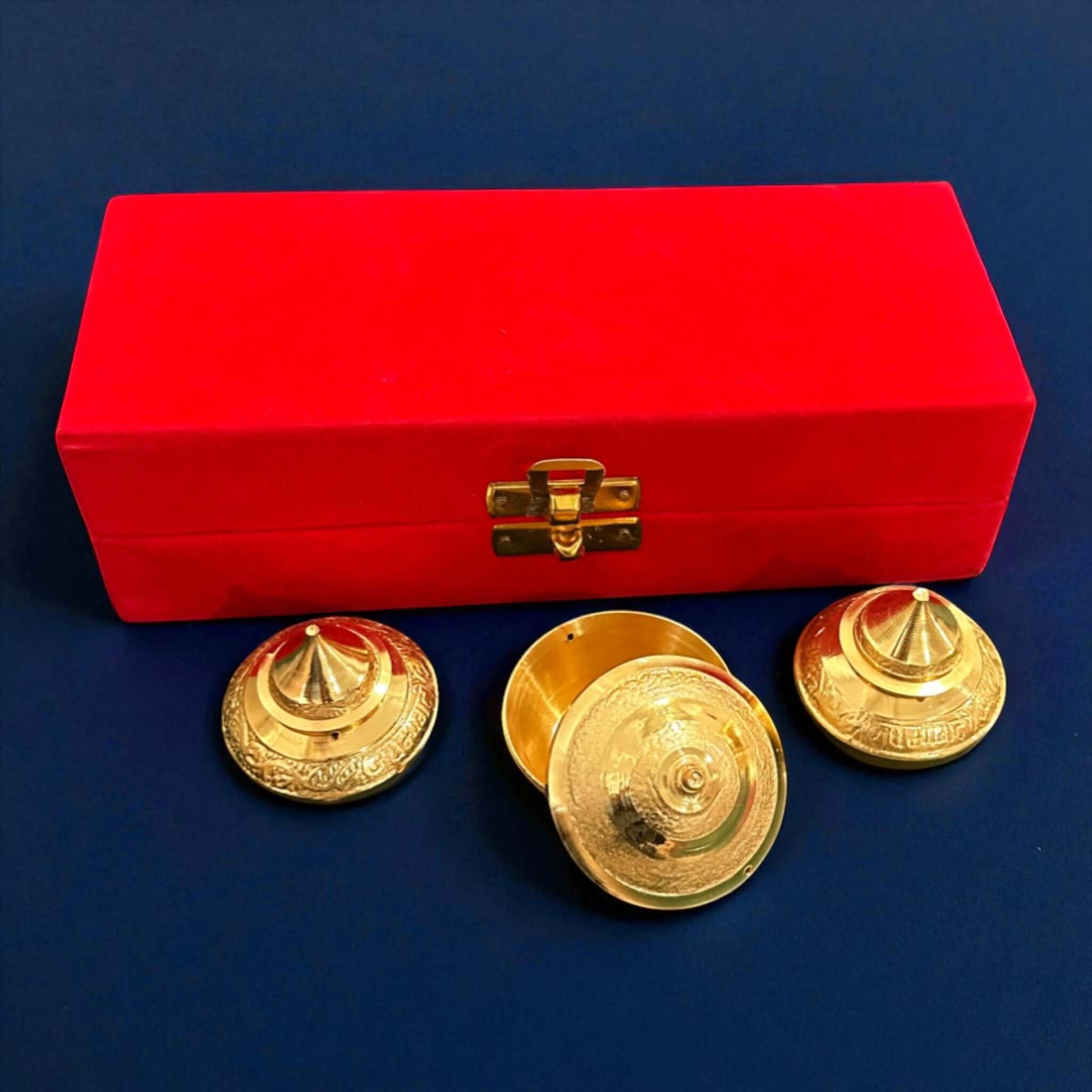 Pure Brass Haldi Kumkum Holder Set with Red Velvet Box – Traditional Pooja Accessory for Festive & Wedding Gifting - Vanika Store