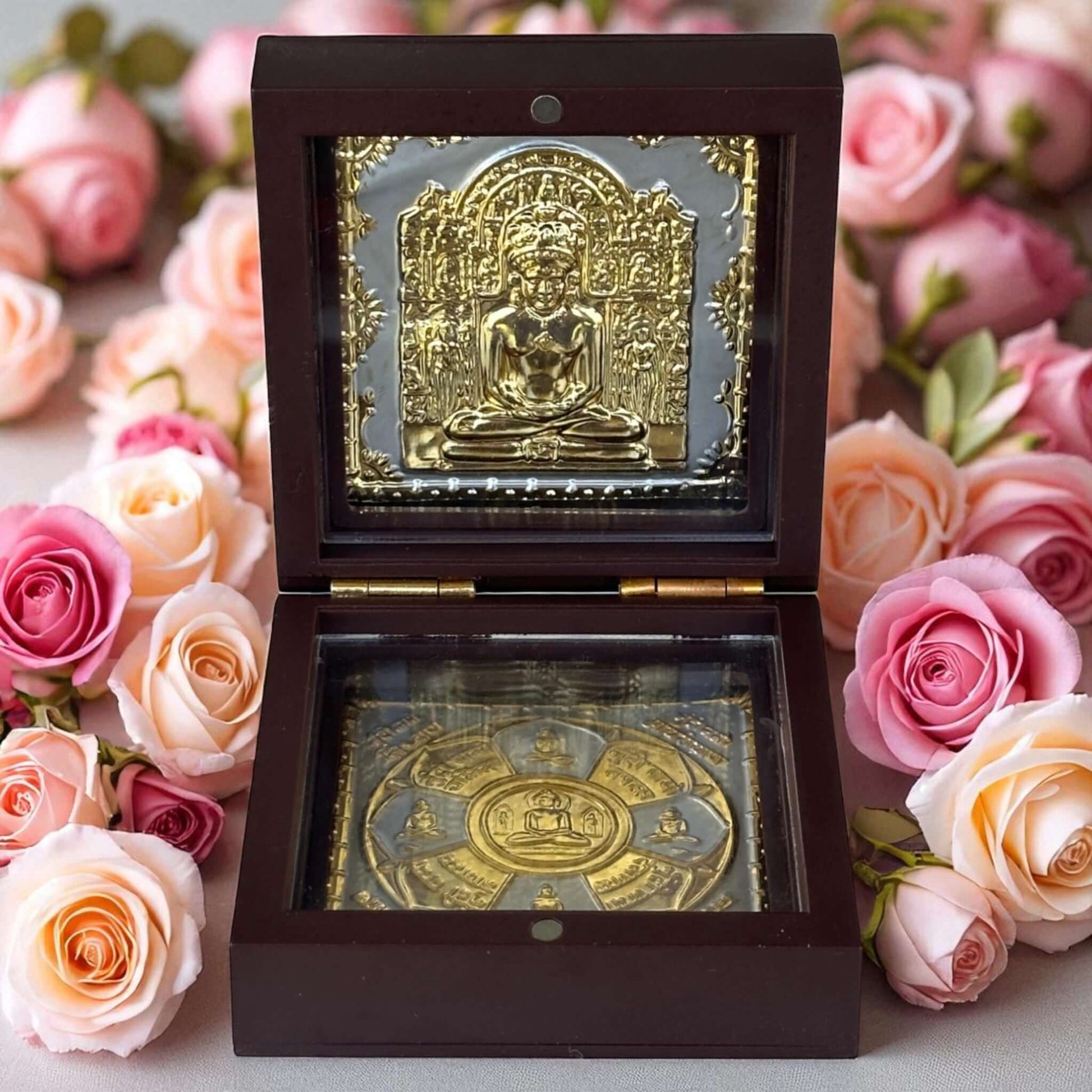 Jain Gift Tirthankar Yantra Pocket Temple – 24K Gold & Silver Plated - Vanika Store