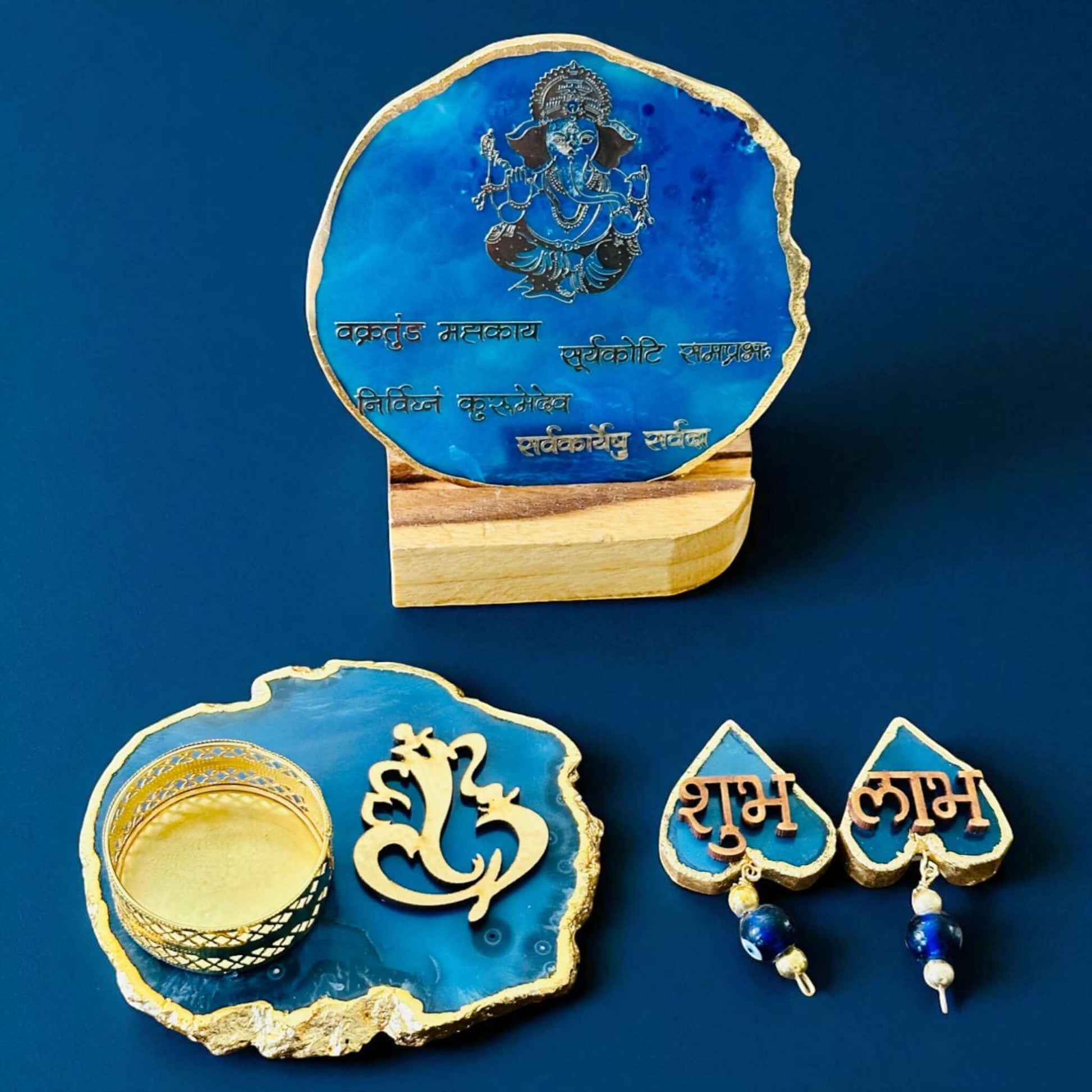 Ganesha Agate Stone Decor Set – One-of-a-Kind Spiritual Gift - Vanika Store