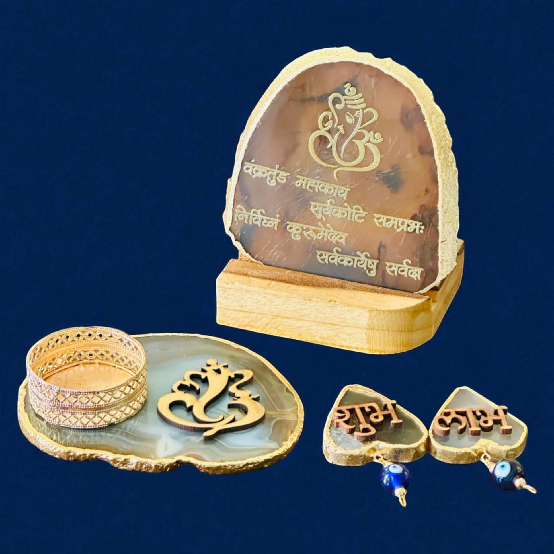 Ganesha Agate Stone Decor Set – One-of-a-Kind Spiritual Gift - Vanika Store