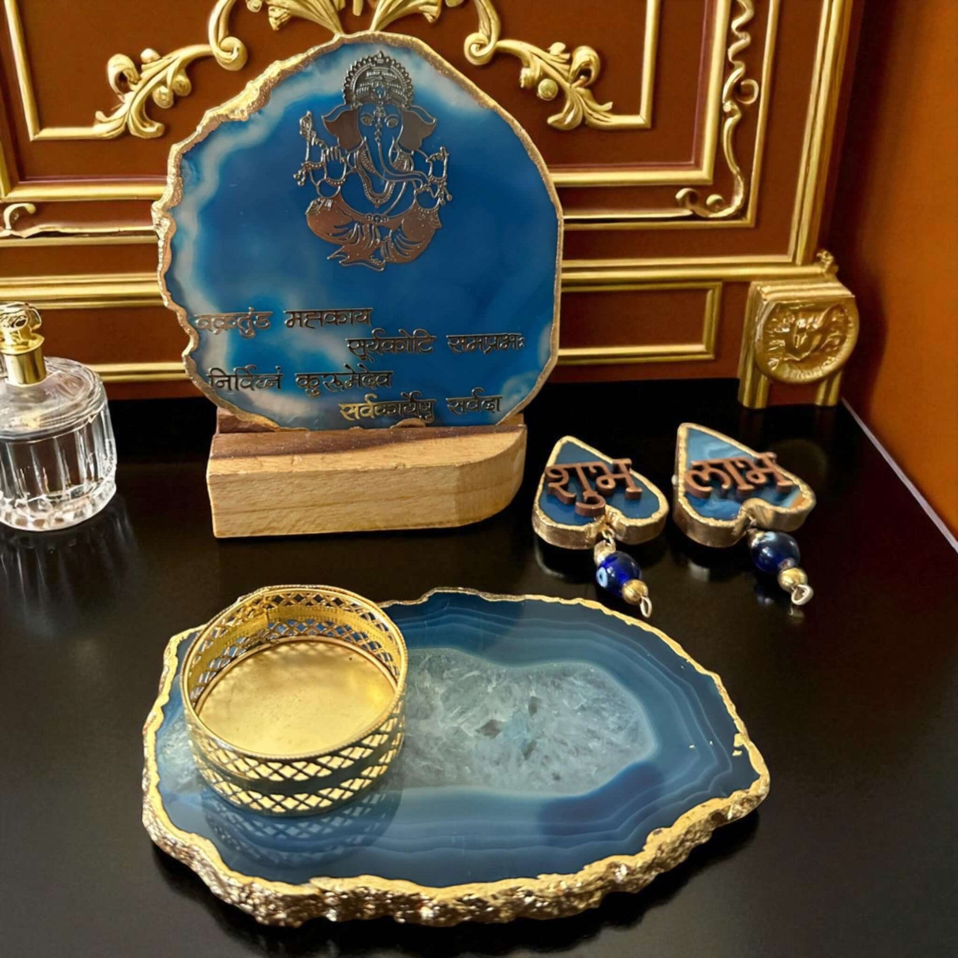 Ganesha Agate Stone Decor Set – One-of-a-Kind Spiritual Gift - Vanika Store