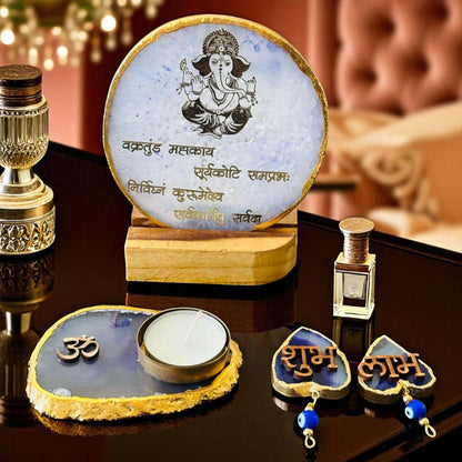 Ganesha Agate Stone Decor Set – One-of-a-Kind Spiritual Gift - Vanika Store