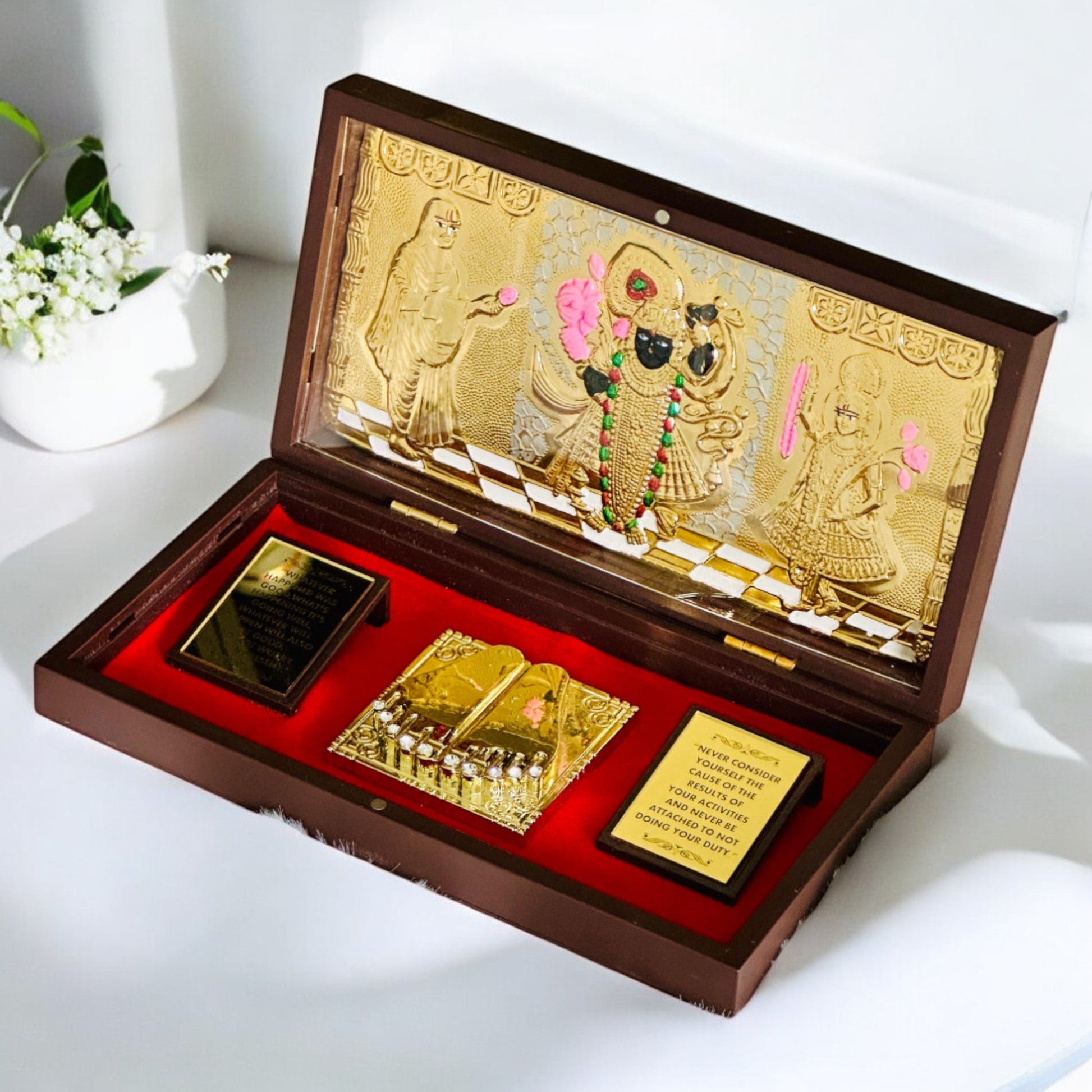 Shri Nath Ji pocket temple, 24K gold plated idol, mini mandir for daily pooja and travel use.