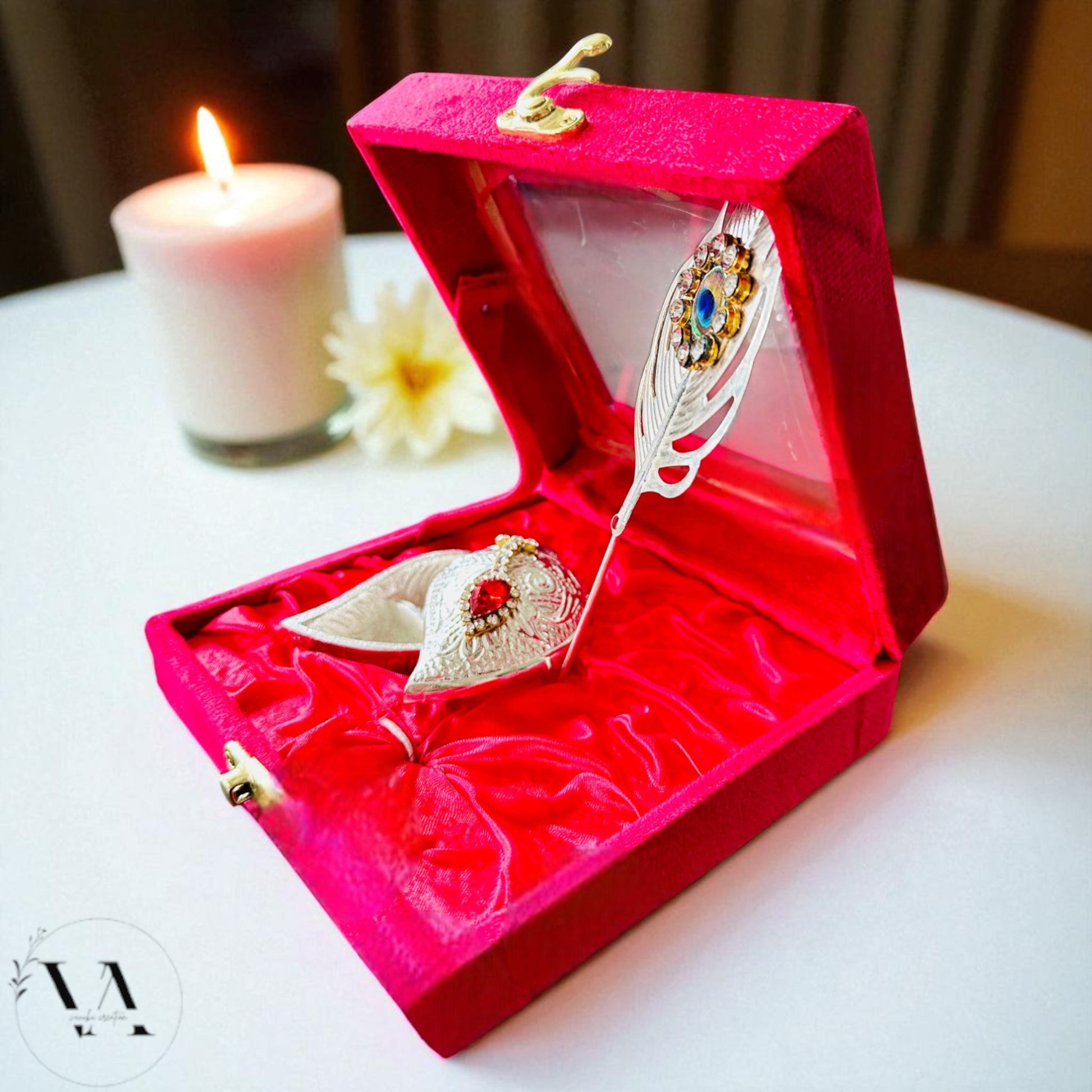 German Silver Shankh-Shaped Paan Box with Tilak Stick | Haldi Kumkum & Pooja Accessory Vanika Creations
