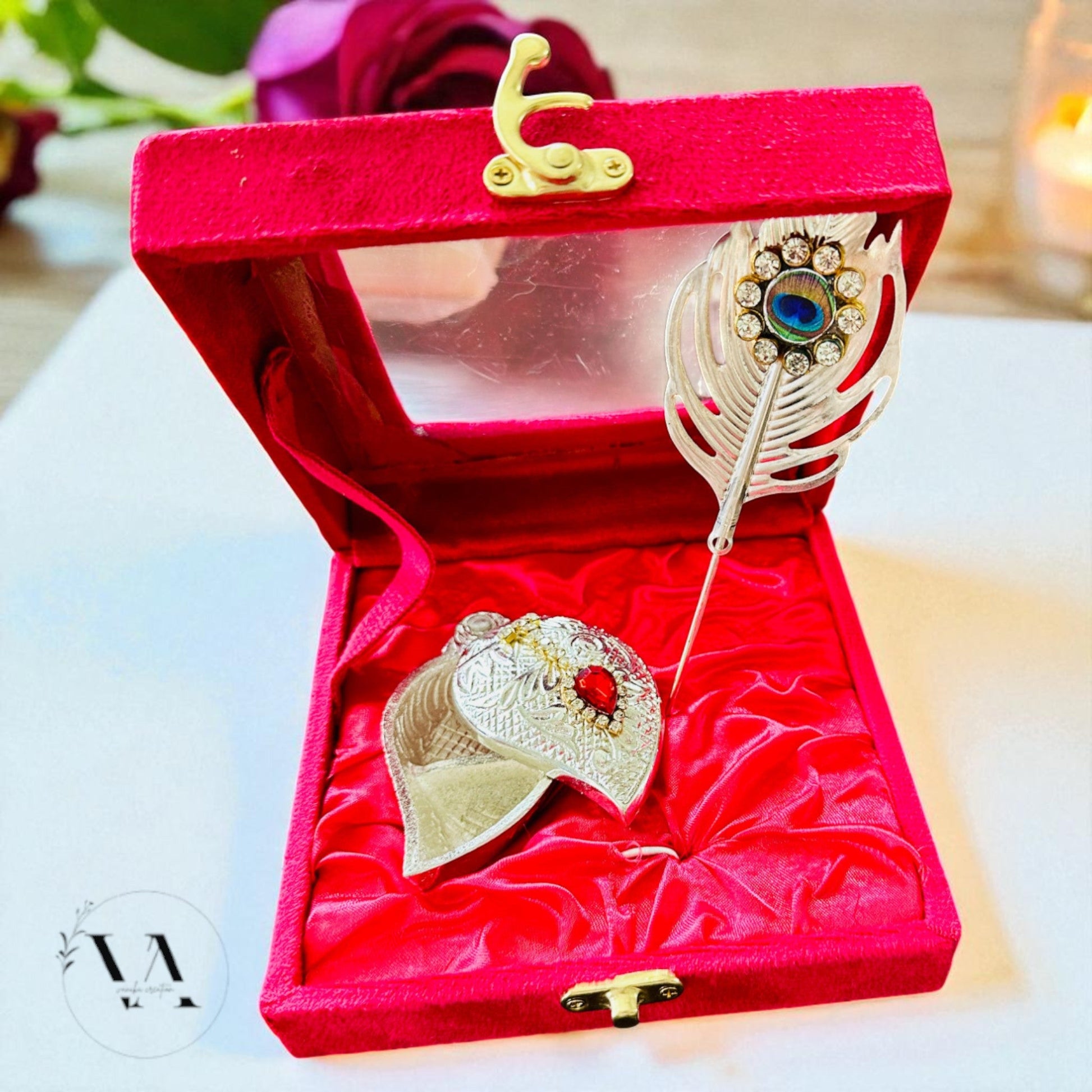 German Silver Shankh-Shaped Paan Box with Tilak Stick | Haldi Kumkum & Pooja Accessory Vanika Creations