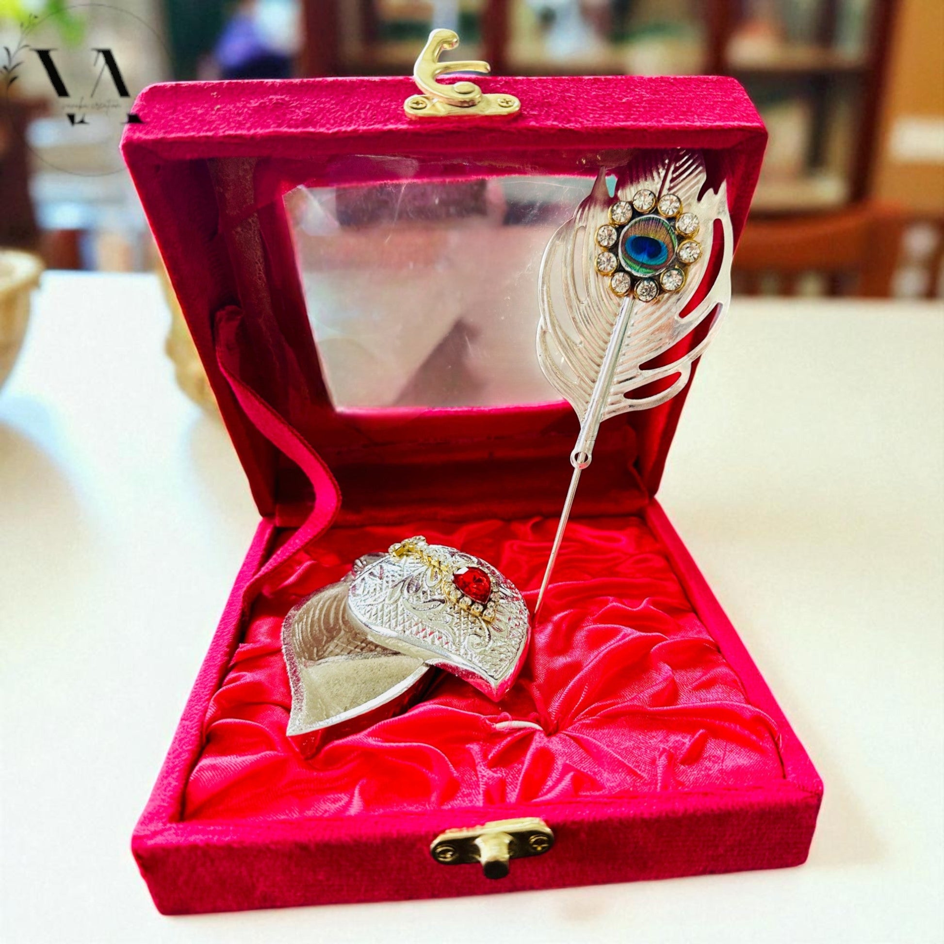 German Silver Shankh-Shaped Paan Box with Tilak Stick | Haldi Kumkum & Pooja Accessory Vanika Creations