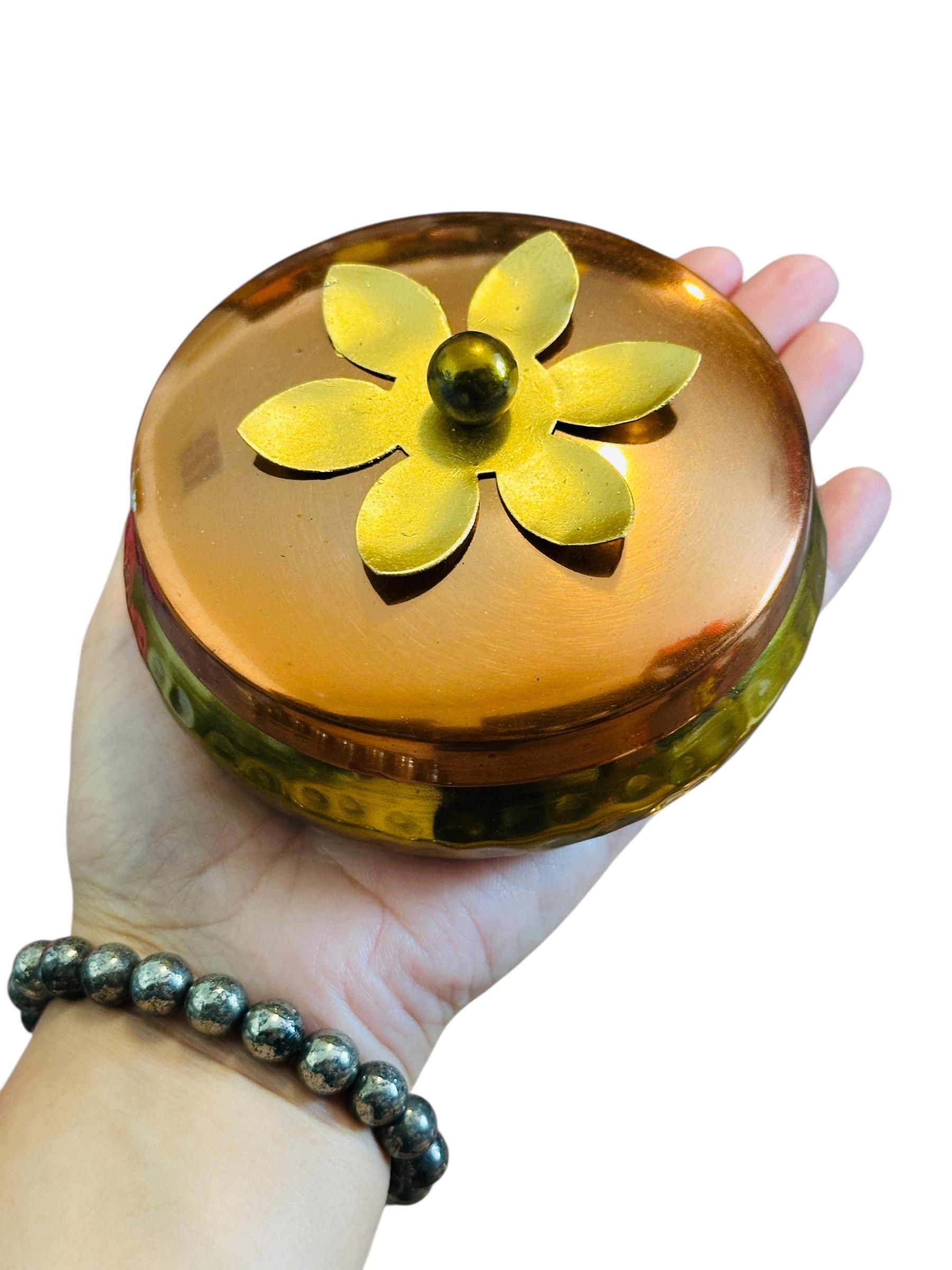 Handmade Brass & Copper Storage Jar with Floral Lid – Decorative Dry Fruit Box, Trinket Organizer, Indian Gift for Home & Kitchen Vanika Store