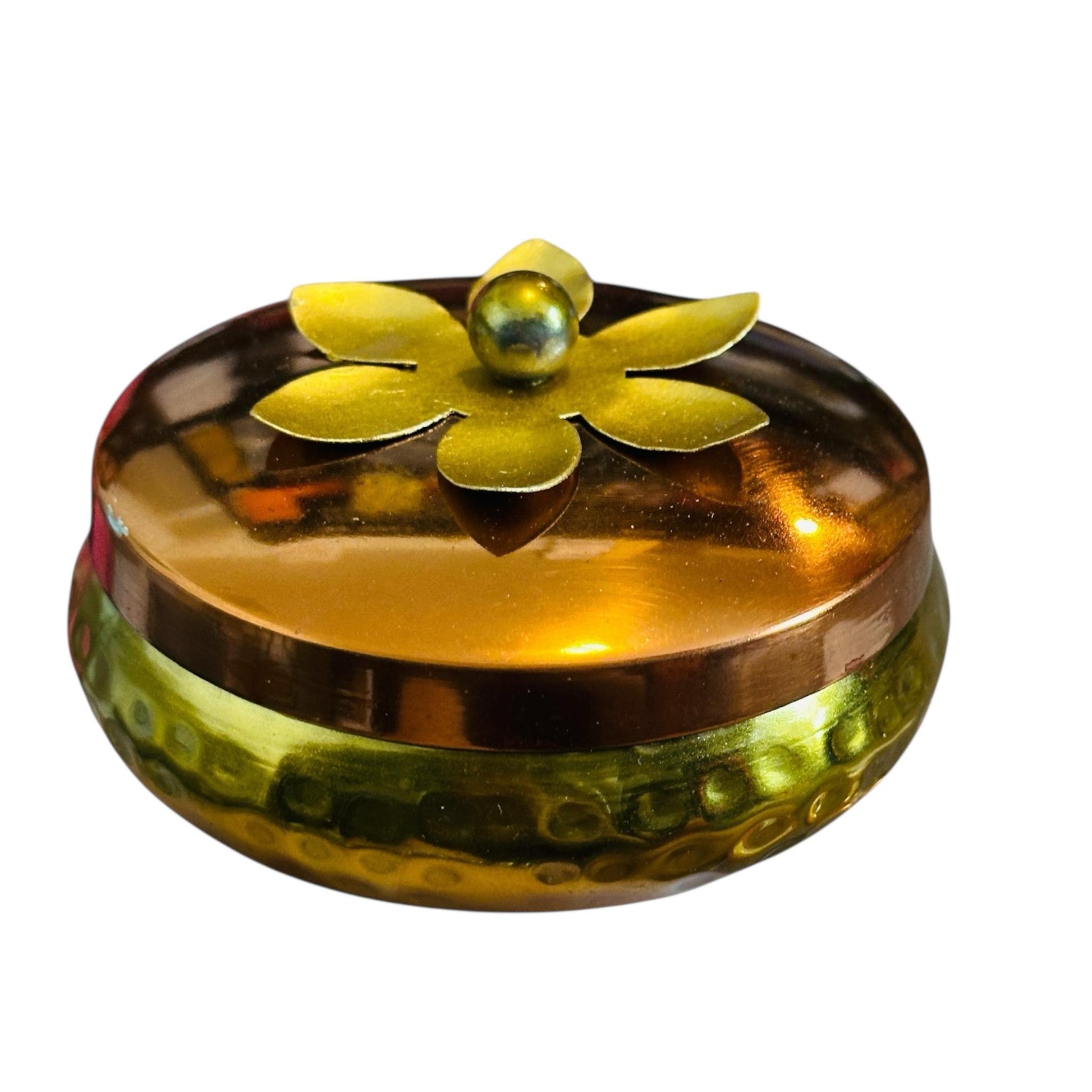 Handmade Brass & Copper Storage Jar with Floral Lid – Decorative Dry Fruit Box, Trinket Organizer, Indian Gift for Home & Kitchen Vanika Store