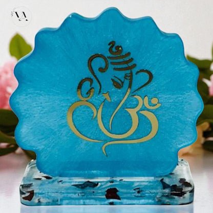 Handmade Ganesha Resin Coaster with Stand & Tealight Holder – Decorative Gift Set for Home & Festive Décor Vanika Creations