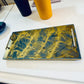 Luxury Resin Serving Tray – Gold & Teal Art on MDF Base, 24"x12" Vanika Creations