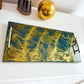 Luxury Resin Serving Tray – Gold & Teal Art on MDF Base, 24"x12" Vanika Creations
