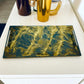 Luxury Resin Serving Tray – Gold & Teal Art on MDF Base, 24"x12" Vanika Creations