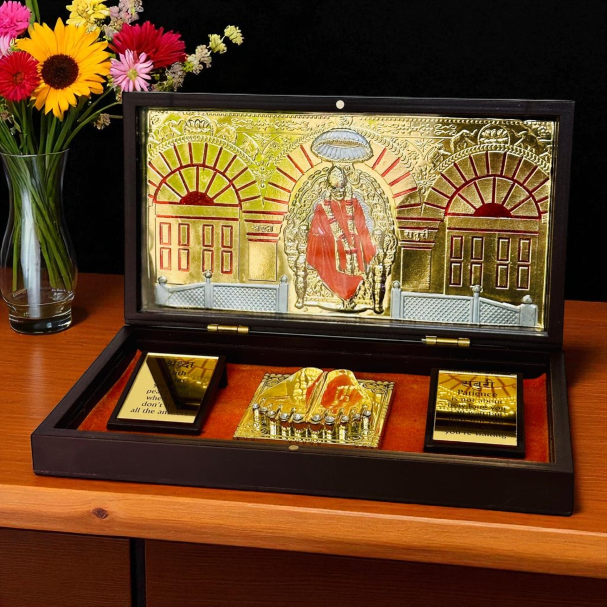 Sai Baba Charan Paduka 24K Gold & Silver Plated Gift Set - Vanika Store