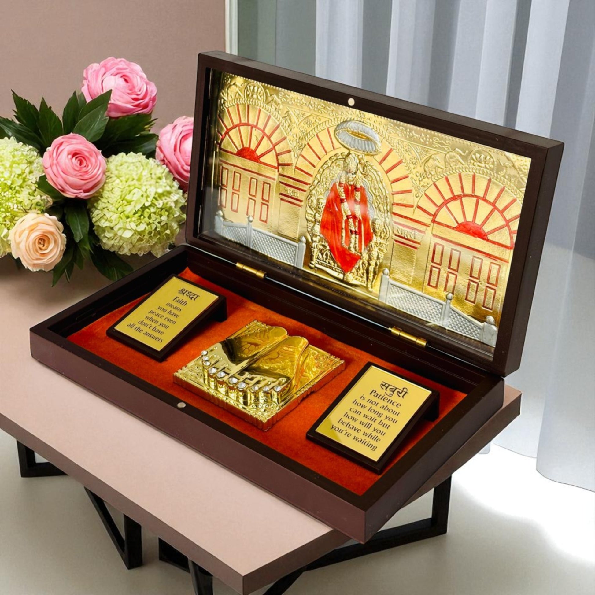 Sai Baba Charan Paduka 24K Gold & Silver Plated Gift Set - Vanika Store
