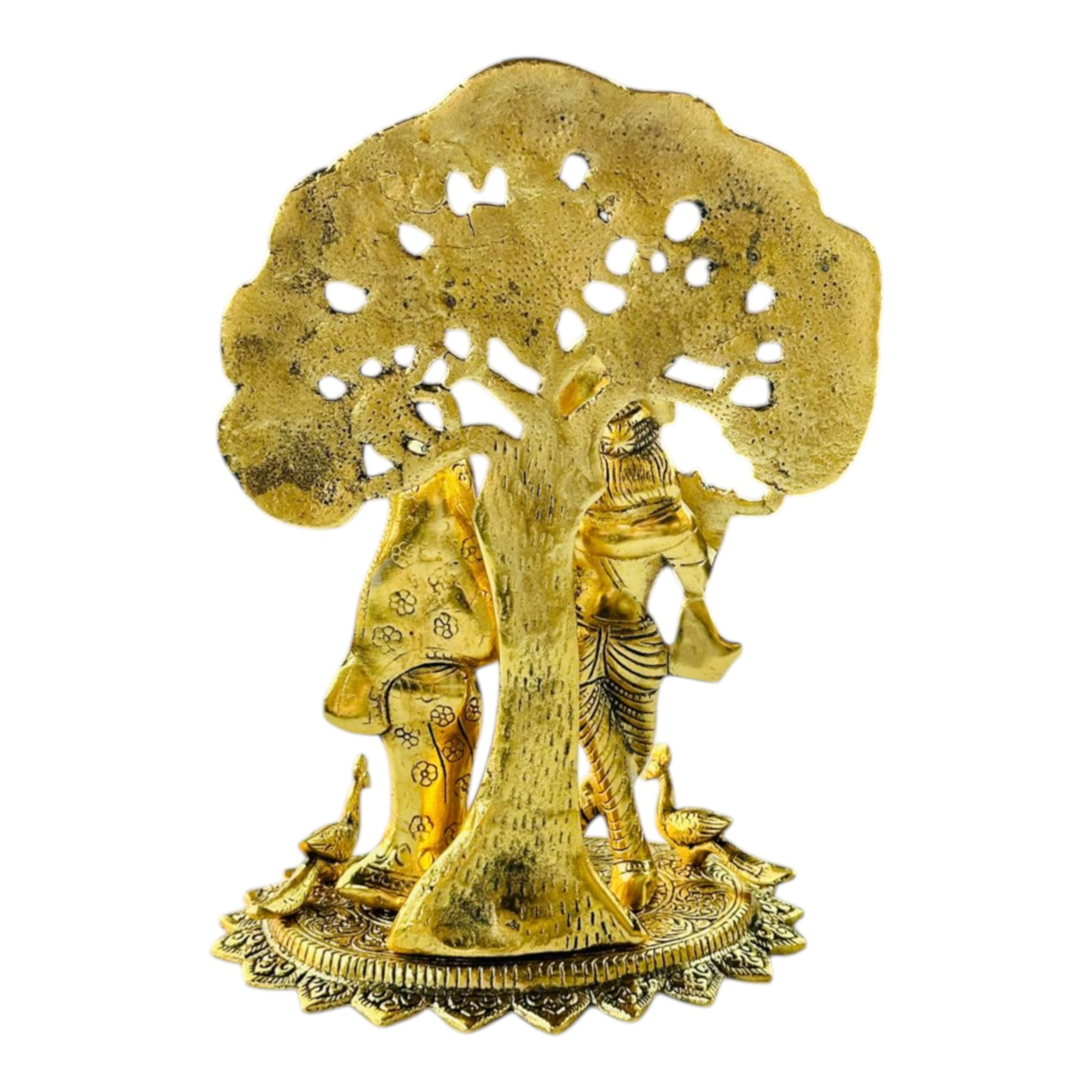 Radha Krishna Idol Under Tree – Antique Gold Finish Decorative Showpiece - Vanika Store