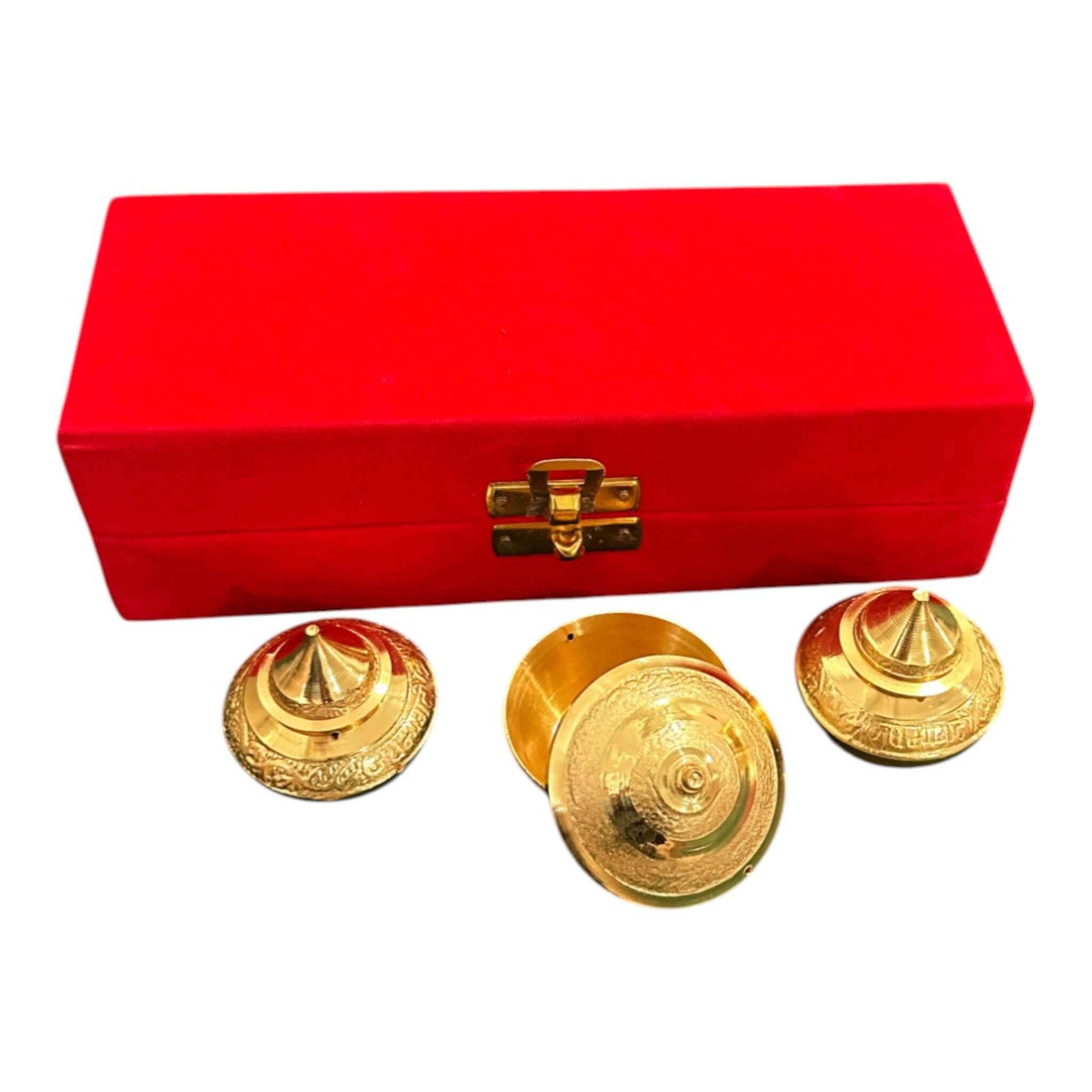 Pure Brass Haldi Kumkum Holder Set with Red Velvet Box – Traditional Pooja Accessory for Festive & Wedding Gifting - Vanika Store