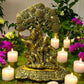 Handcrafted brass Radha Krishna idol under tree with antique finish, perfect for home decor and spiritual gifting.