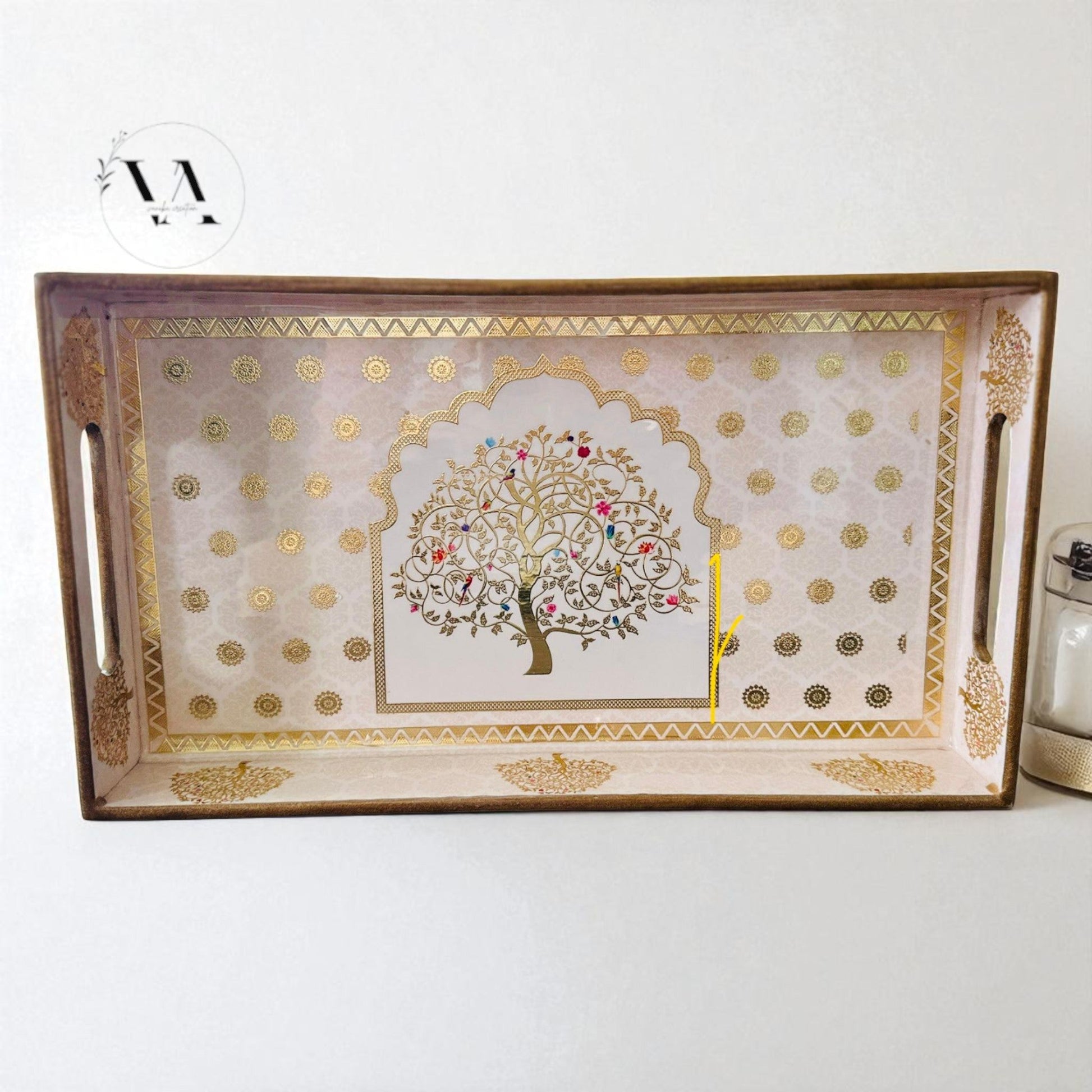 Wooden Serving Tray Set of 3 – Tree of Life Design | Decorative Nesting Trays | Tea, Coffee, Kitchen & Home Décor | Festival & Gift Vanika Creations