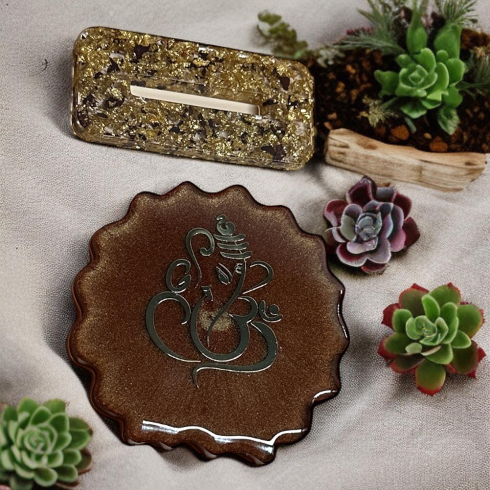 Handmade Ganesha  Resin Plate set with Stand – Luxury Gift set Vanika Creations