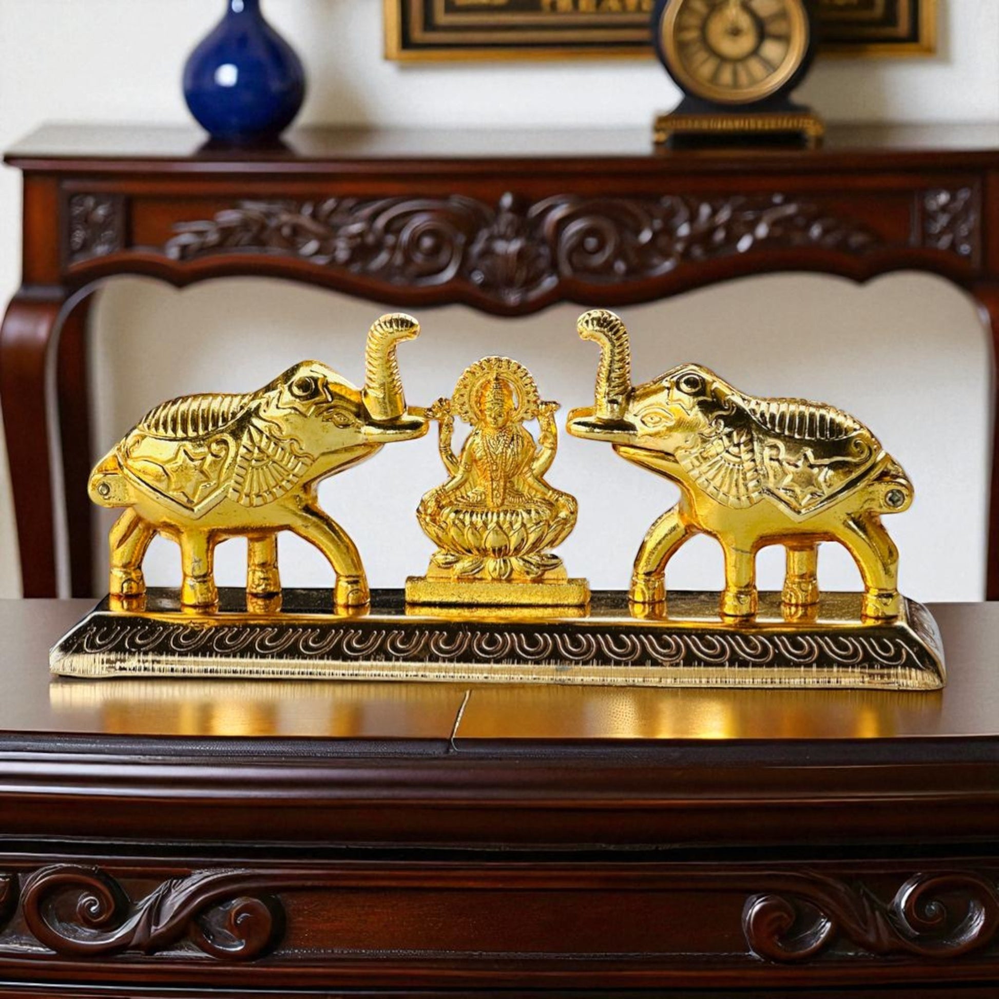 Lakshmi Haldi Kumkum Holder with Elephants – Gold-Plated Decorative Storage Box for Pooja & Gifting - Vanika Store