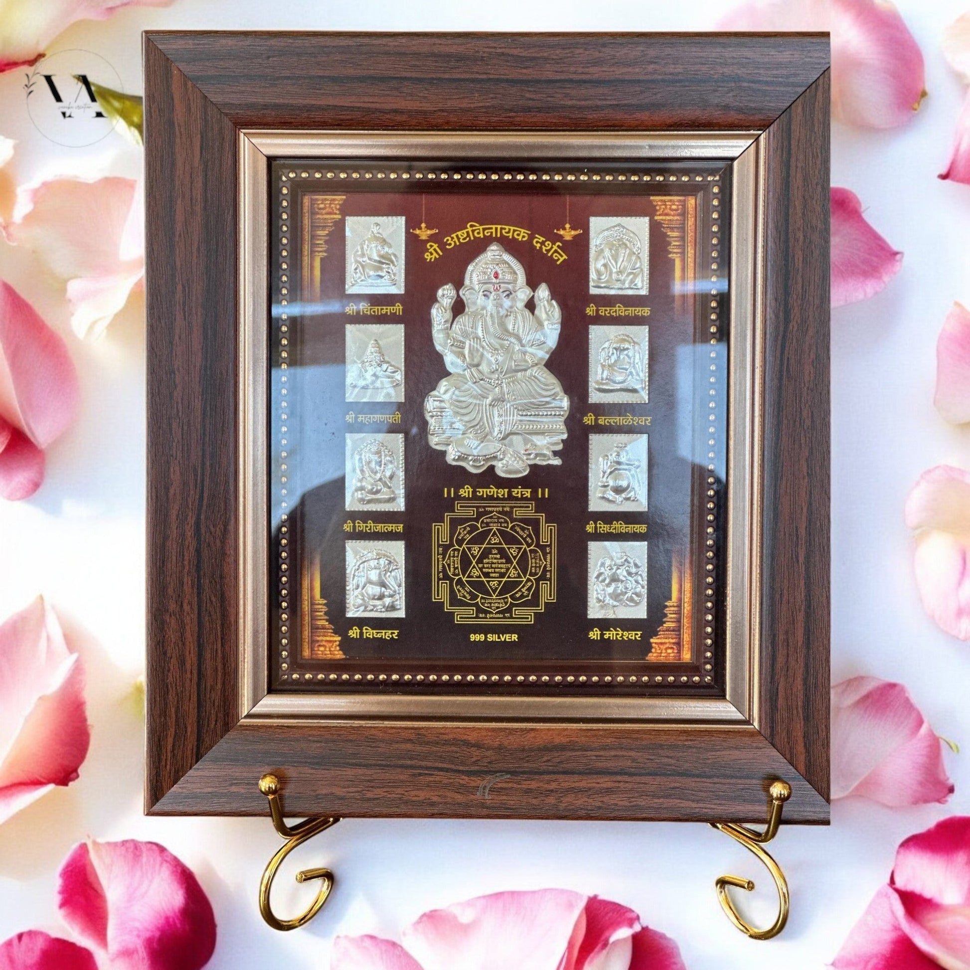 Lakshmi & Ganesha 999 Silver Foil Frame Set – Wooden Wall & Tabletop Décor Gift Vanika Store