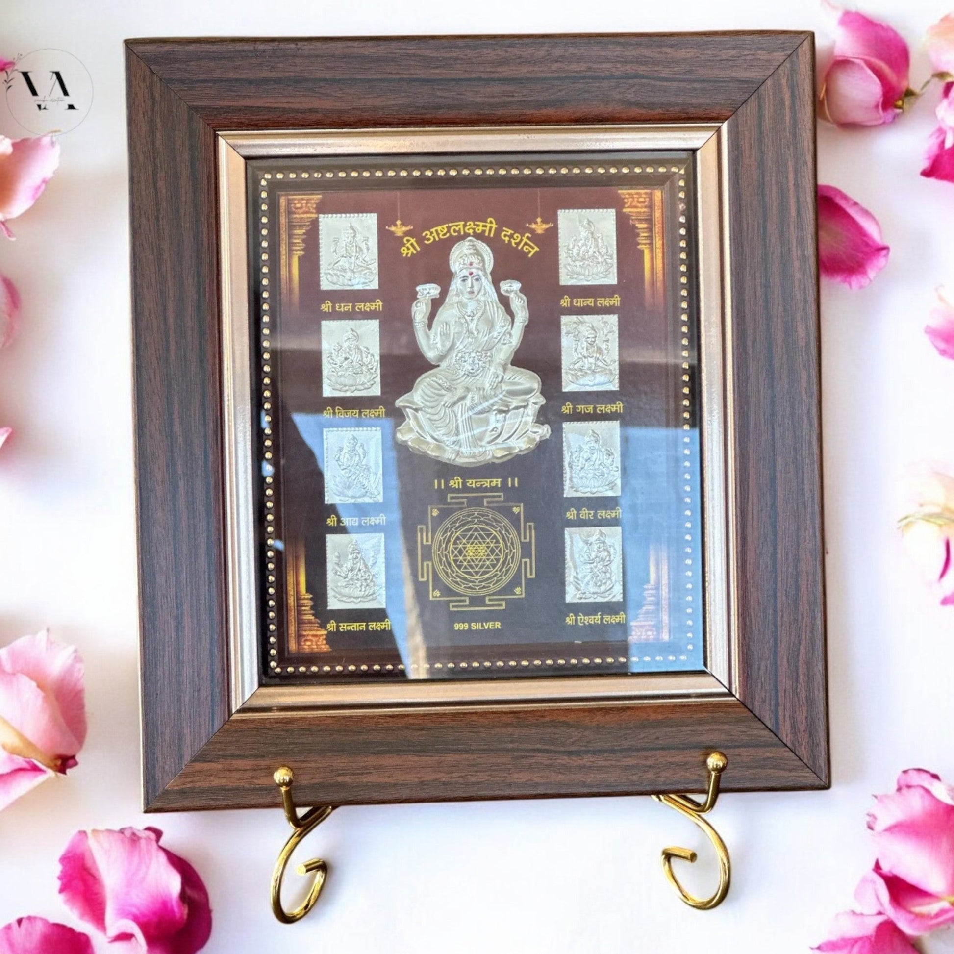 Lakshmi & Ganesha 999 Silver Foil Frame Set – Wooden Wall & Tabletop Décor Gift Vanika Store
