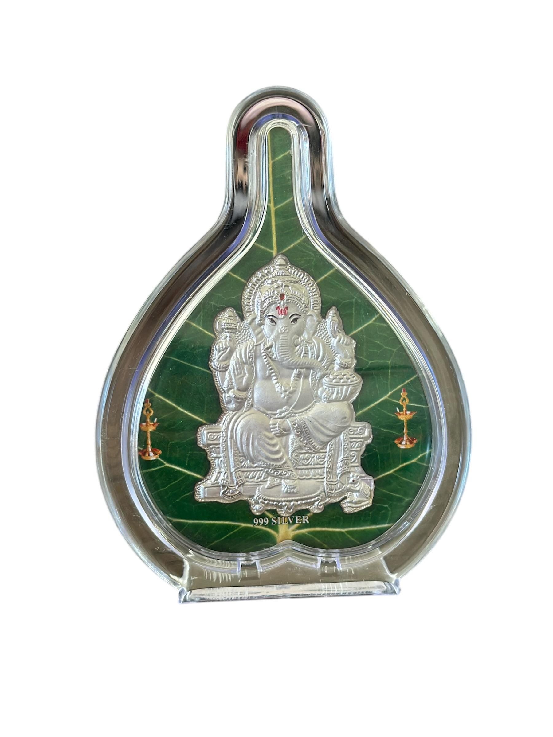 Lakshmi & Ganesha 999 Silver Foil Leaf Frame – Decorative Frame Set for Home & Festive Gifting Vanika Creations