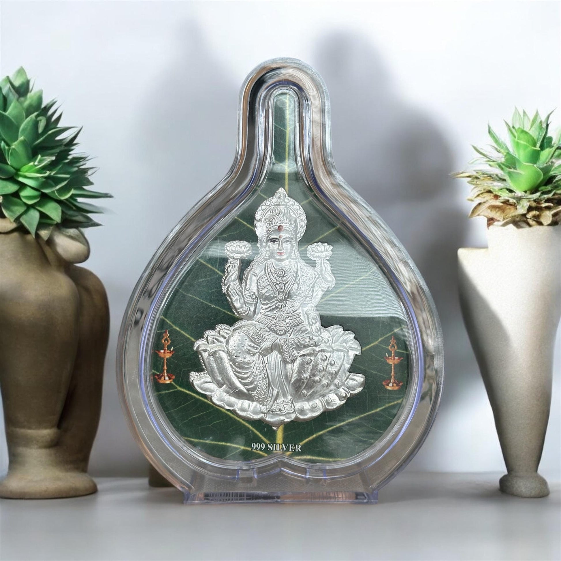Lakshmi & Ganesha 999 Silver Foil Leaf Frame – Decorative Frame Set for Home & Festive Gifting Vanika Creations