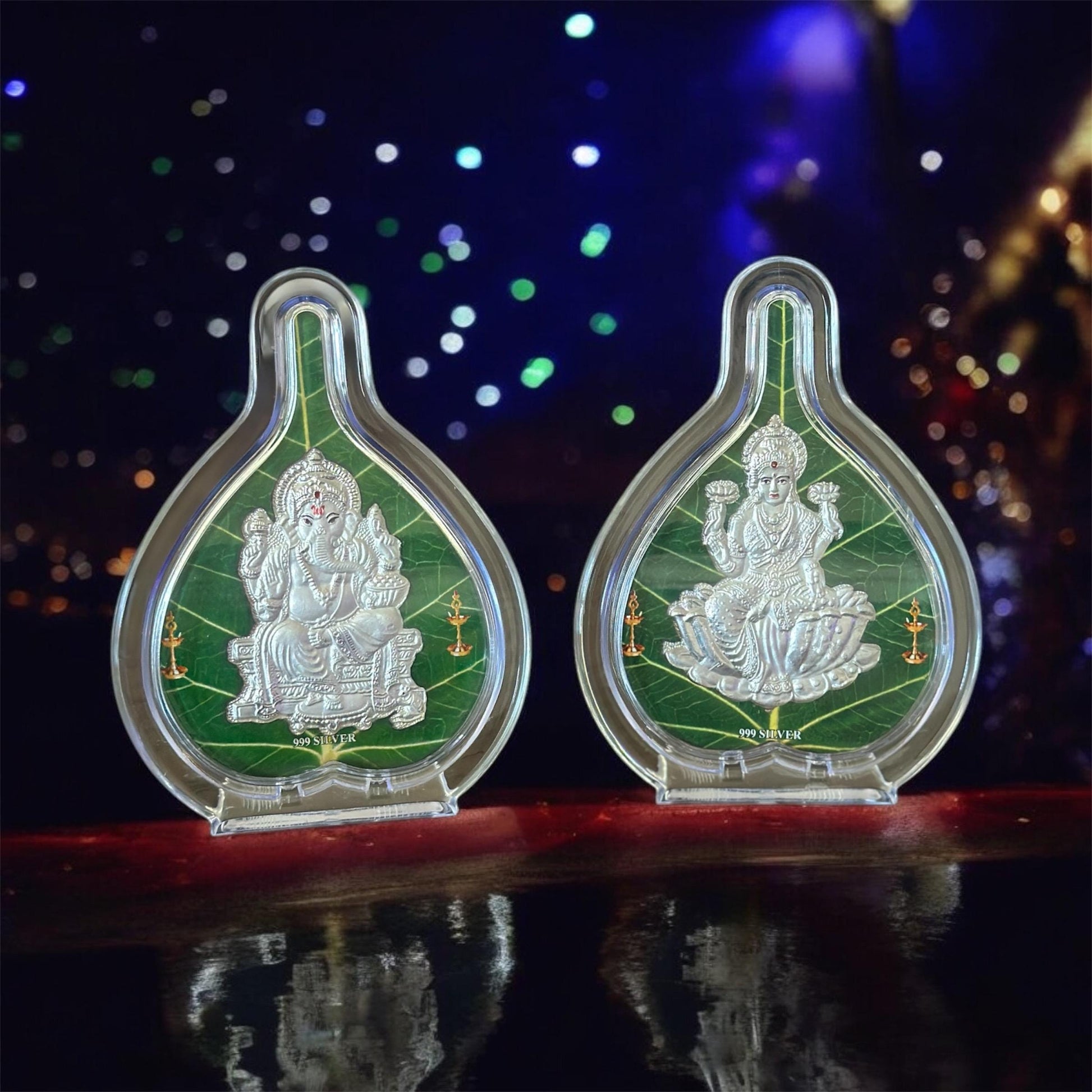 Lakshmi & Ganesha 999 Silver Foil Leaf Frame – Decorative Frame Set for Home & Festive Gifting Vanika Creations