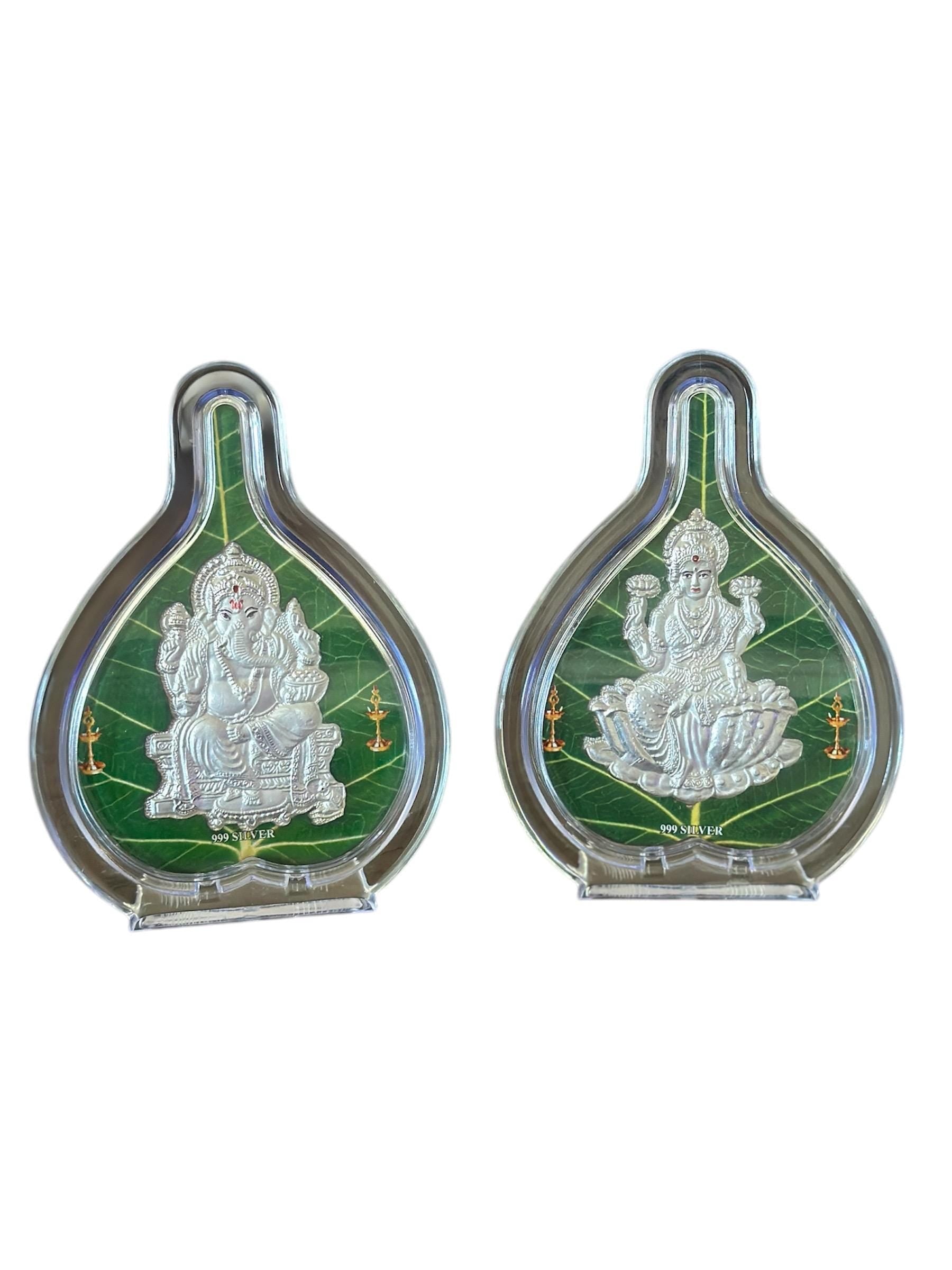 Lakshmi & Ganesha 999 Silver Foil Leaf Frame – Decorative Frame Set for Home & Festive Gifting Vanika Creations