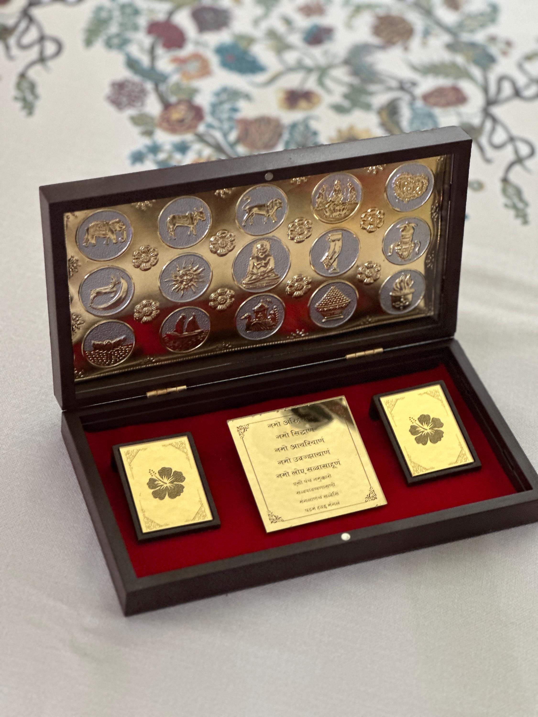 Jain Namokar Mantra Charan Paduka - 24K Gold & Silver Gift