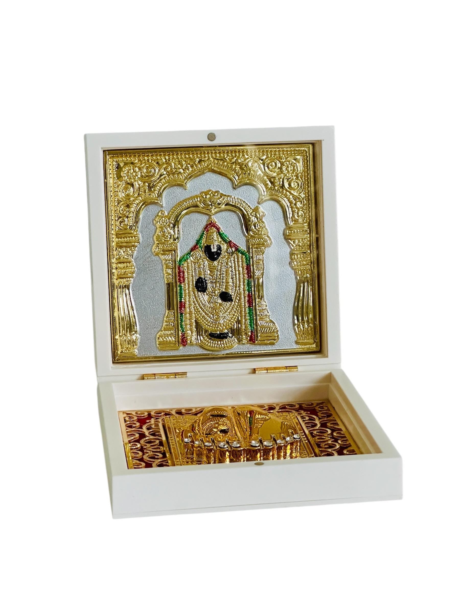Shri Venkatesaya Tirupati Balaji Charan Paduka – 24K Gold Plated – 4.5" x 4.5" – Sacred Footprints for Prosperity & Devotion - Vanika Store