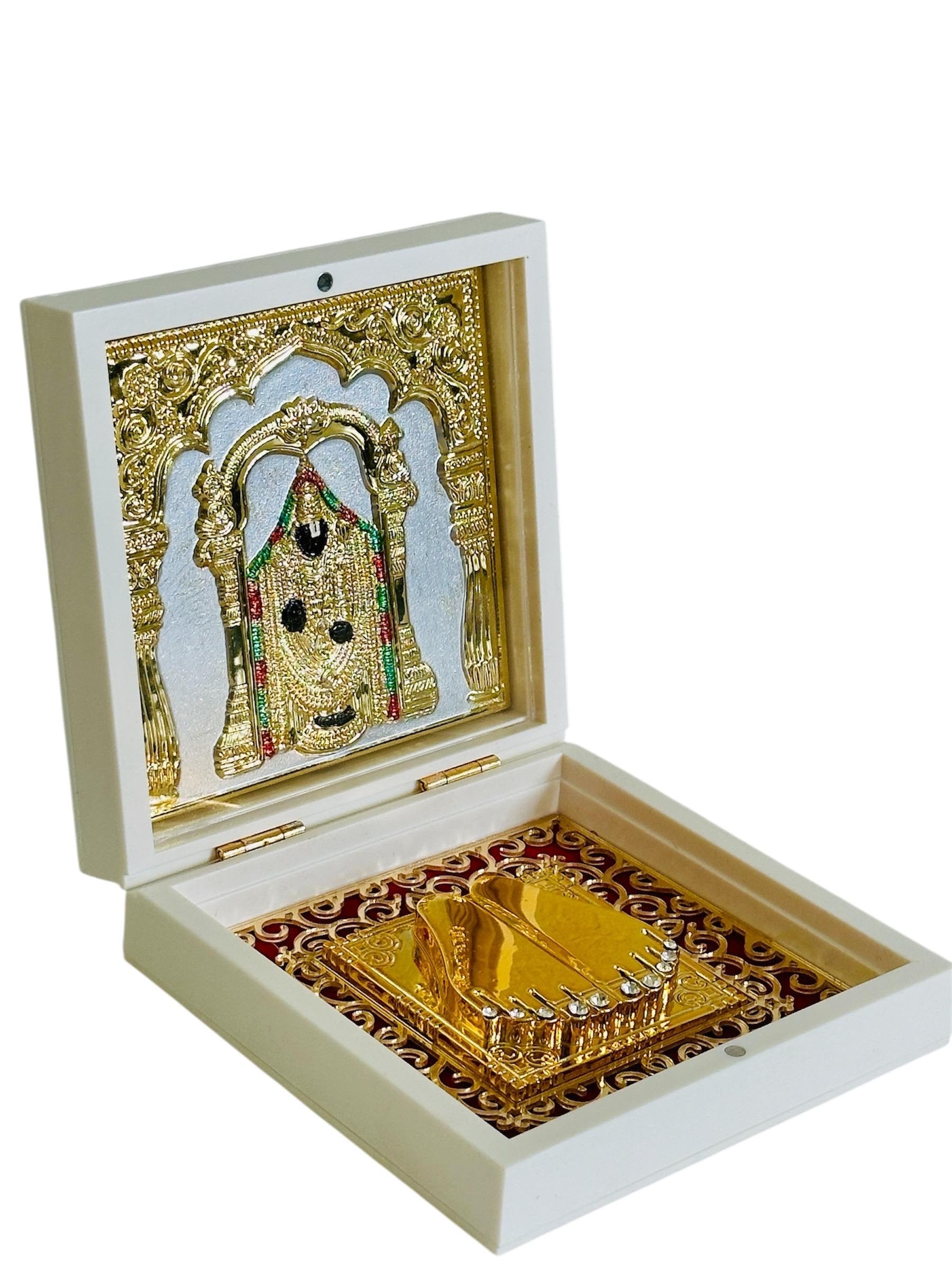 Shri Venkatesaya Tirupati Balaji Charan Paduka – 24K Gold Plated – 4.5" x 4.5" – Sacred Footprints for Prosperity & Devotion - Vanika Store