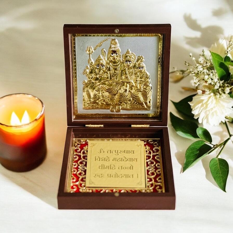 Shiv Parivaar with Shiv Sanskrit Mantra-24K Gold and Silver plated  perfect for home temple-4.5”x4.5” - Vanika Store