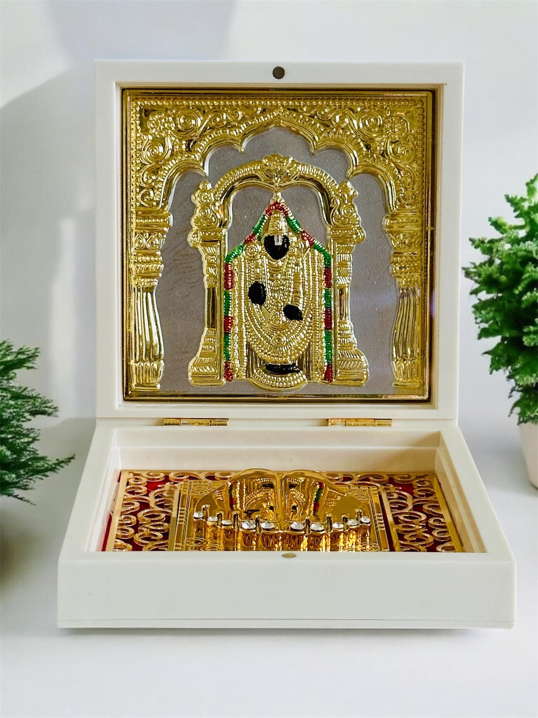 Shri Venkatesaya Tirupati Balaji Charan Paduka – 24K Gold Plated – 4.5" x 4.5" – Sacred Footprints for Prosperity & Devotion - Vanika Store